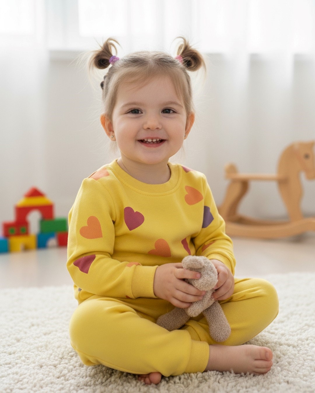 Kız Bebek Mevsimlik Kalp Baskılı Bebek Takımı, Uzun Kollu , Bisiklet Yaka Mevsimlik 6-24 Ay R963