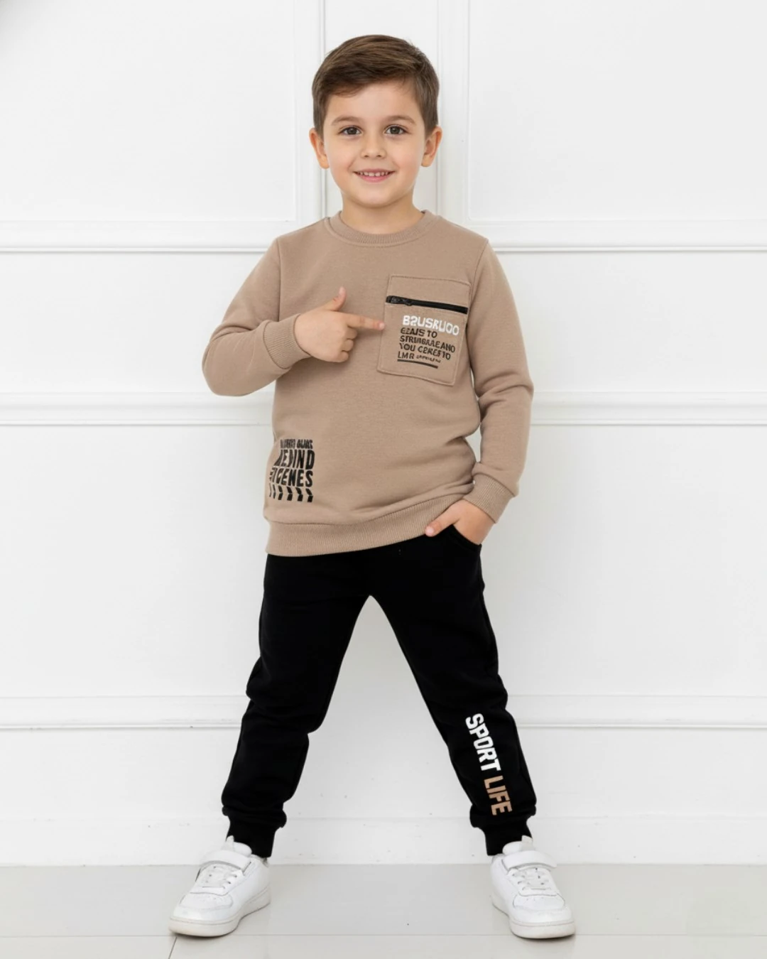 Erkek Çocuk Kışlık 6-7-8-9-10 Yaş 3 İp Şardonlu Eşofman Takımı / Sweatsihrt ve Eşofman Altı OT102