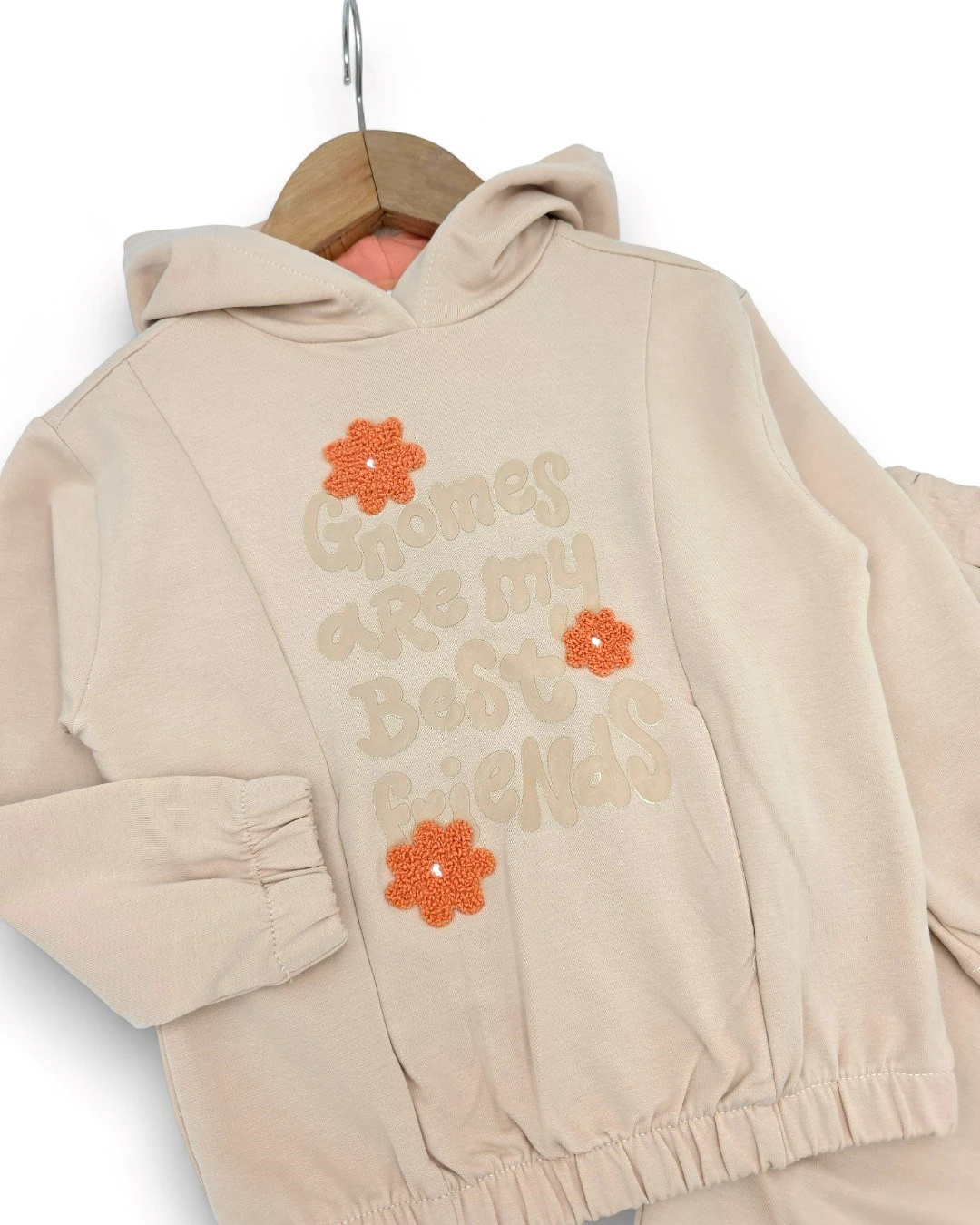 Kız Çocuk 2-3-4-5-6 Yaş, Mevsimlik Kapüşonlu , Çiçek Nakışlı Compact Eşofman Takımı R2317