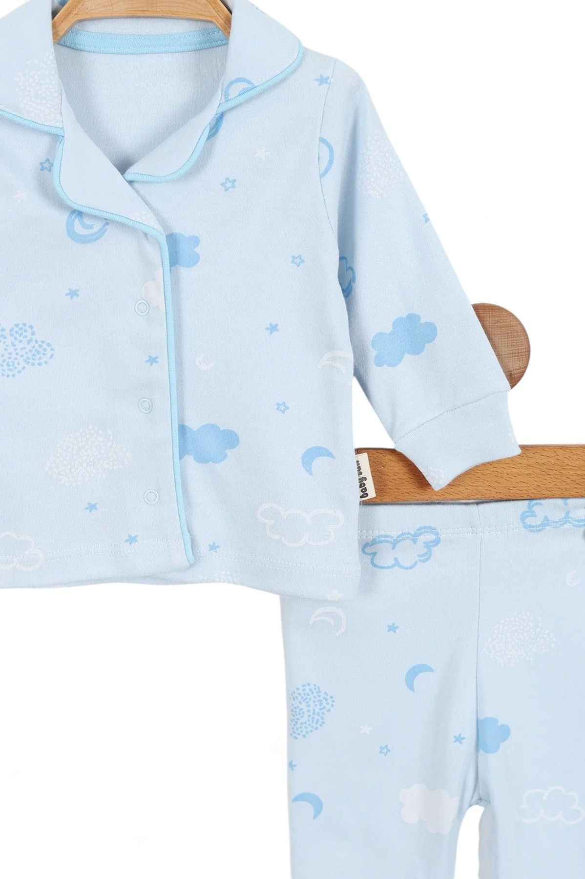 Bulut Baskılı Kruvaze Yakalı 3-6-9-12 Ay %100 Pamuklu Pijama Takımı l Gecelik Takımı R2040