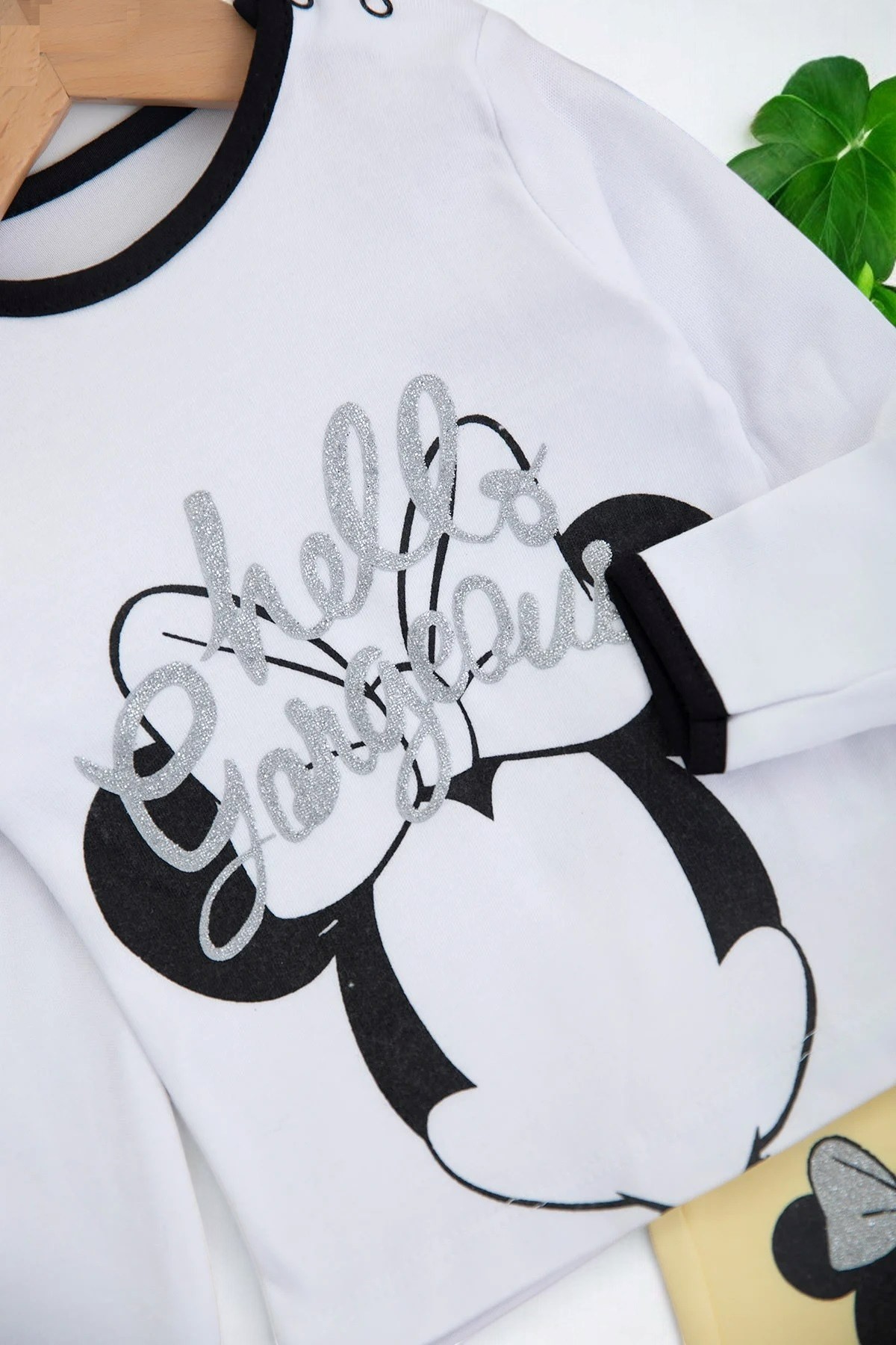 Kız Bebek Minnie Mouse Baskılı Şişme Yelekli, 3 Parça Mevsimlik 6-9-12-18 Ay Kız Bebek Takımı R1198