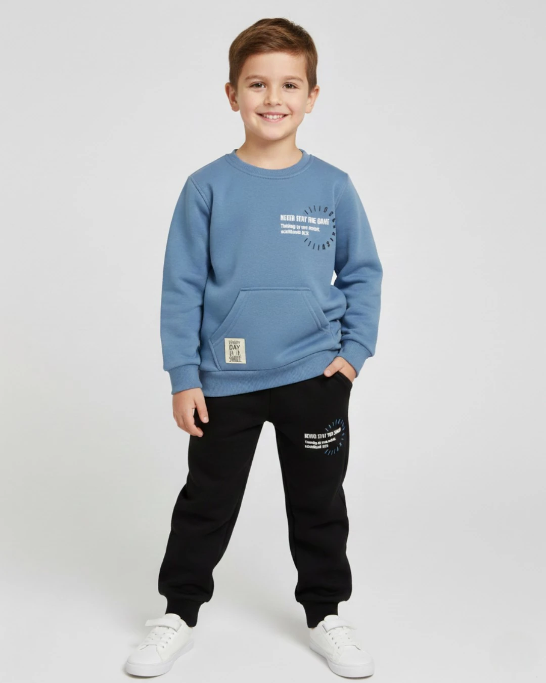 Erkek Çocuk Kışlık 3 İp Şardonlu 2-3-4-5-6-7-8-9-10 Yaş Eşofman Takımı, Kışlık Alt Üst Takım R2389 - MAVİ