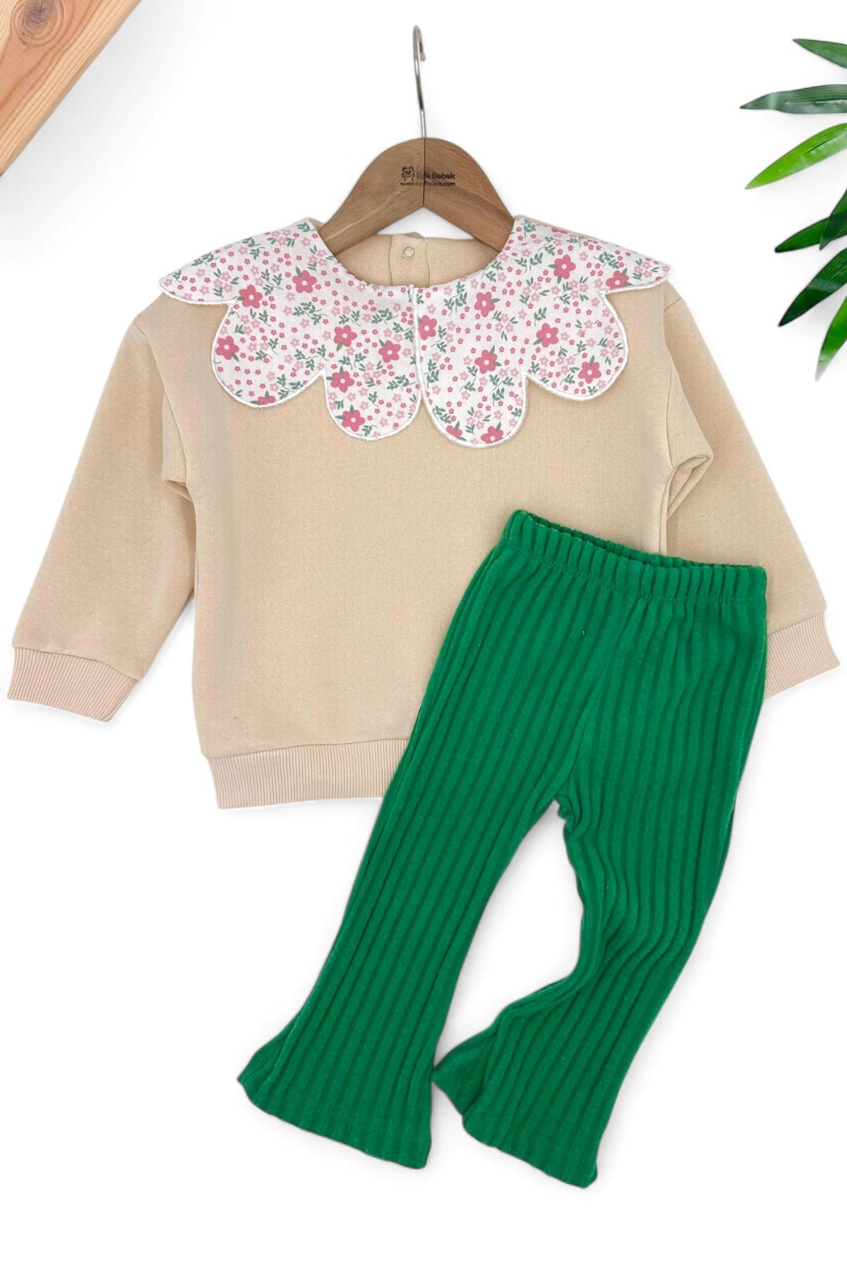 Kız Çocuk 2-3-4-5-6 Yaş Fitilli Taytlı Kışlık 3 İp Şardonlu Bebe Yakalı Şık Takım  R1459