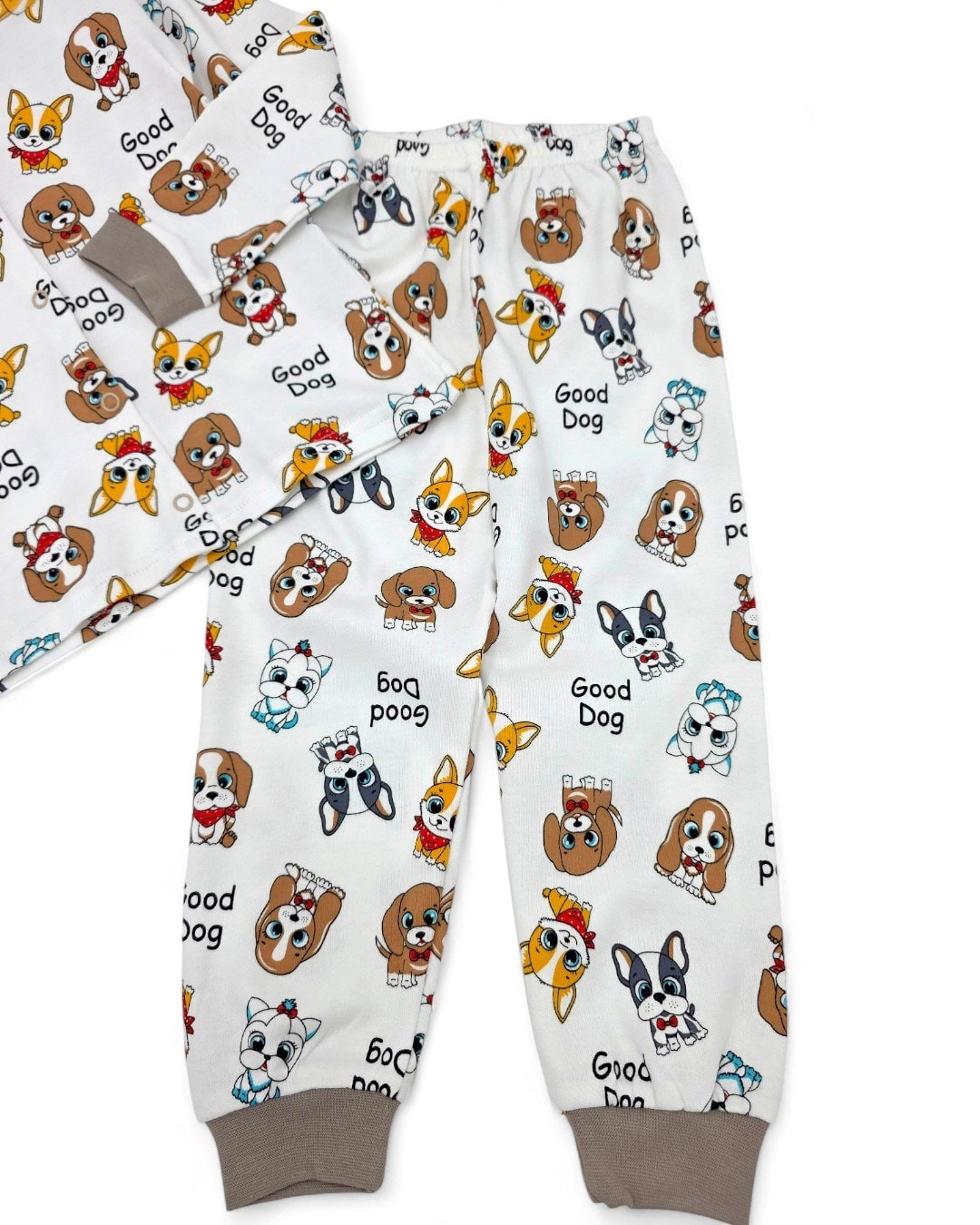 Erkek Bebek Köpek Baskılı Mevsimlik %100 Pamuklu Çıtçıtlı Gecelik Pijama Takımı l 6-24 Ay R2252