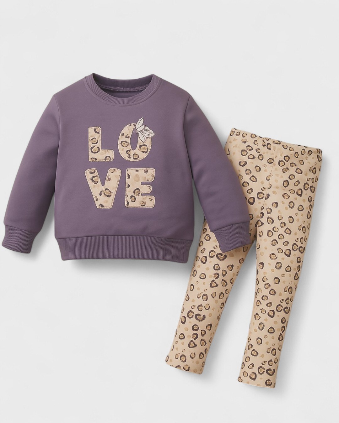 Kız Bebek Love Nakışlı Uzun Kollu Takım - Kalpli Taytlı 2'li Mevsimlik Set (6-24 Ay) R1915