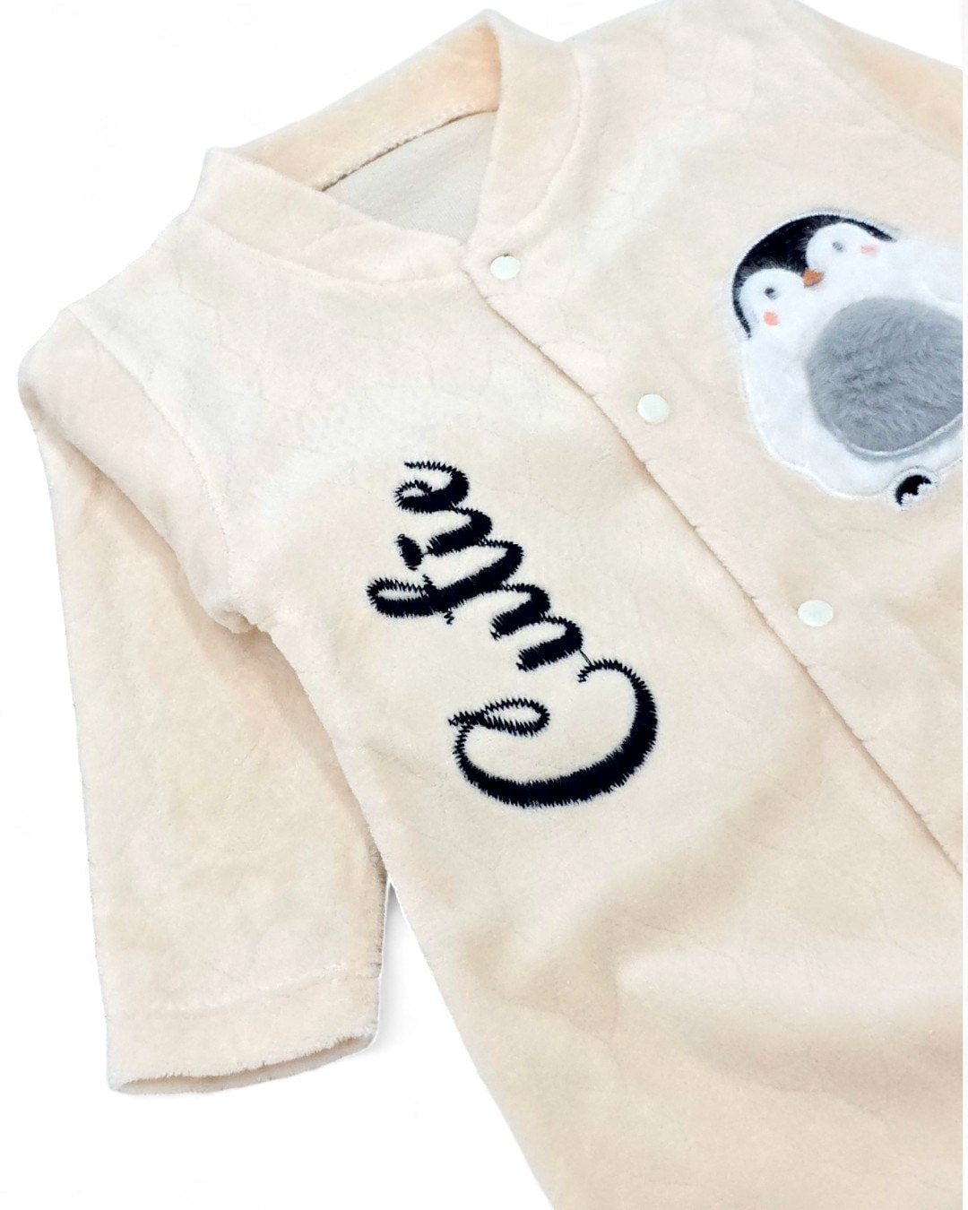 Bebek Kışlık Penguen Desenli %100 Pamuklu 0-1-3-6 Ay Kadife Çıtçıtlı Tulum R2163