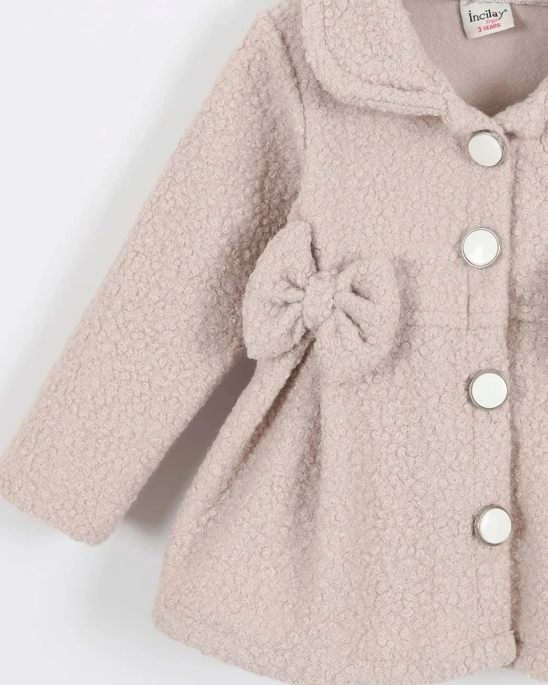 Kız Çocuk Fiyonk Detaylı Düğmeli 2-3-4-5-6-7 Yaş Kaban R2248