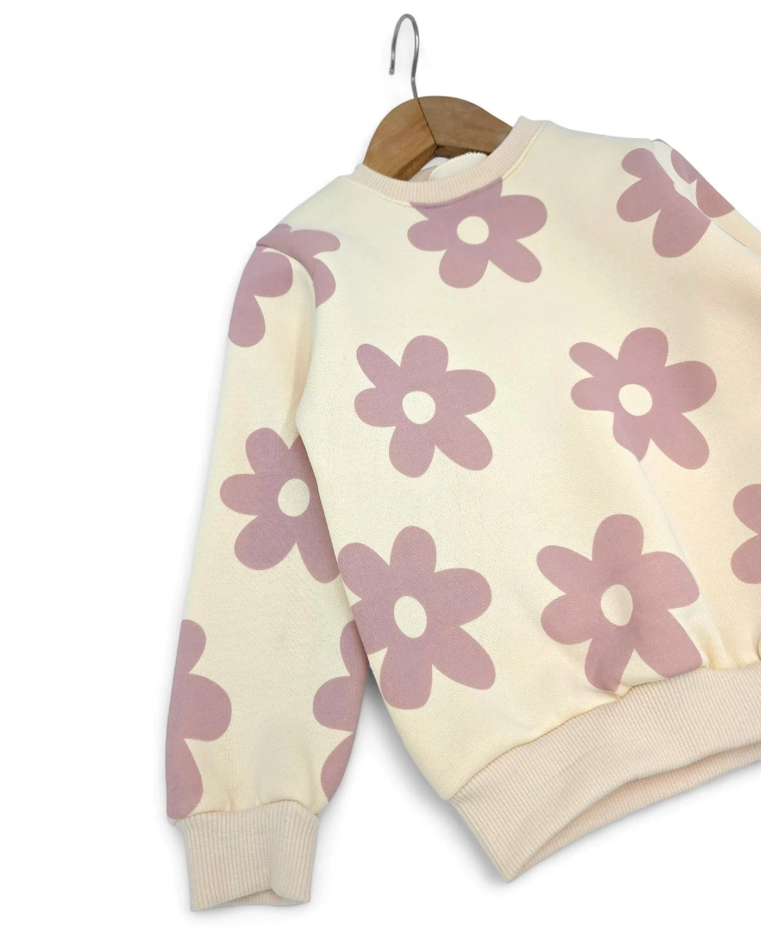 Kız Çocuk Kışlık 2-3-4-5 Yaş Çiçek Baskılı 3 İp Şardonlu Alt Üst Eşofman Takımı R2300