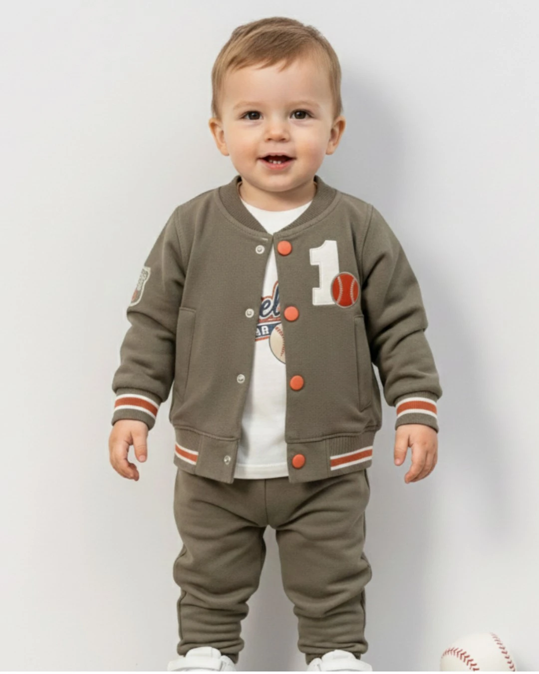 Erkek Bebek Mevsimlik Kolej Ceketli, 3'lü Alt Üst Şık Bebek Takımı l 6-9-12-18-24 Ay R2404 - HAKİ