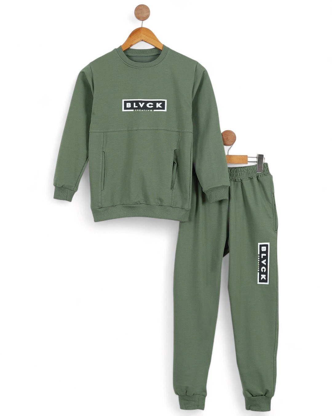 Erkek Çocuk Baskılı Sweatshirt Cep Detaylı 2-3-4-5-6-7-8-9-10 Yaş Mevsimlik Okul Eşofman Takımı R2194 - YEŞİL