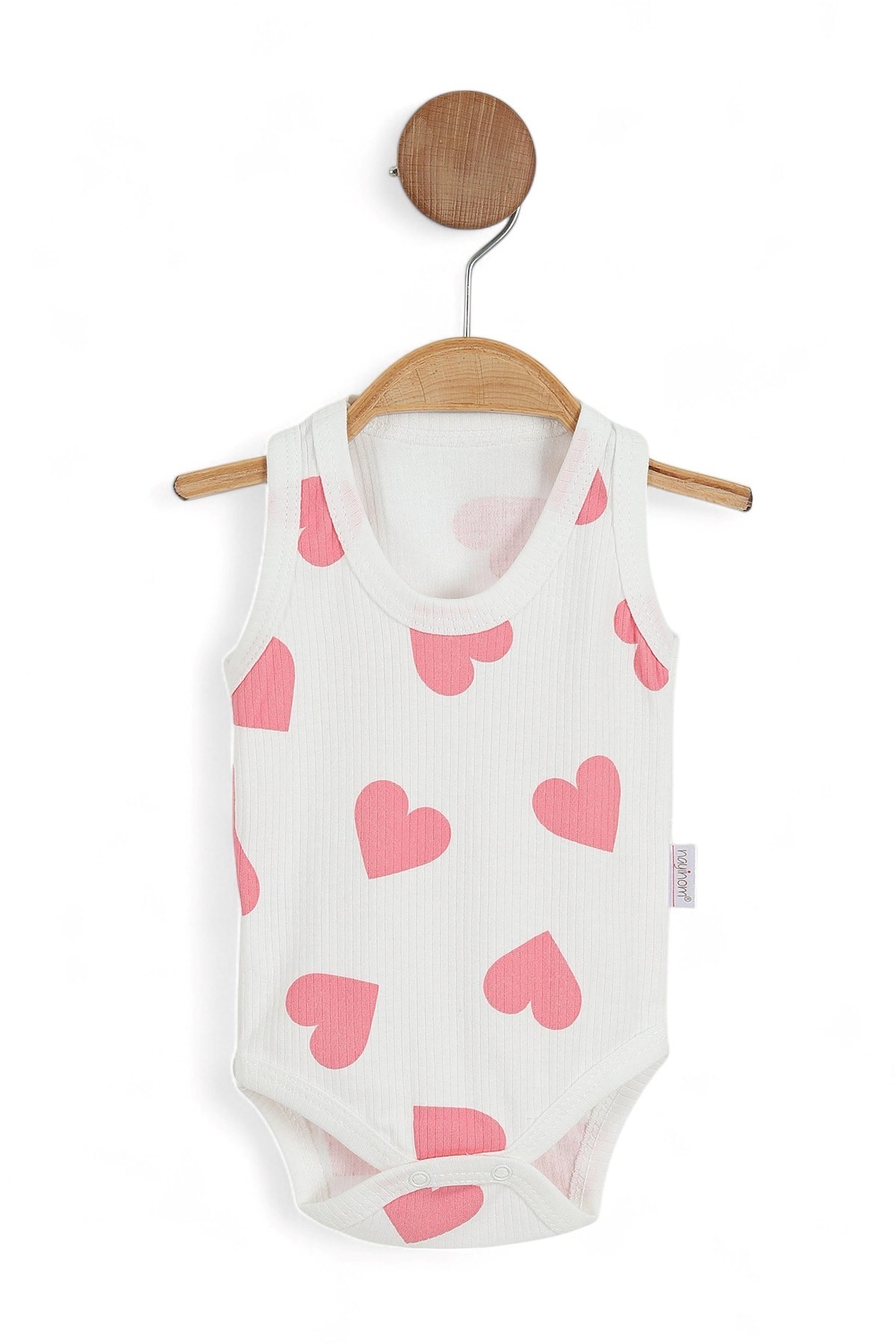 KIZ BEBEK KALP BASKILI FİTİLLİ SIFIR KOL ÇITÇITLI BODY / ATLET / ZIBIN 0-3 YAŞ R1530 - PEMBE