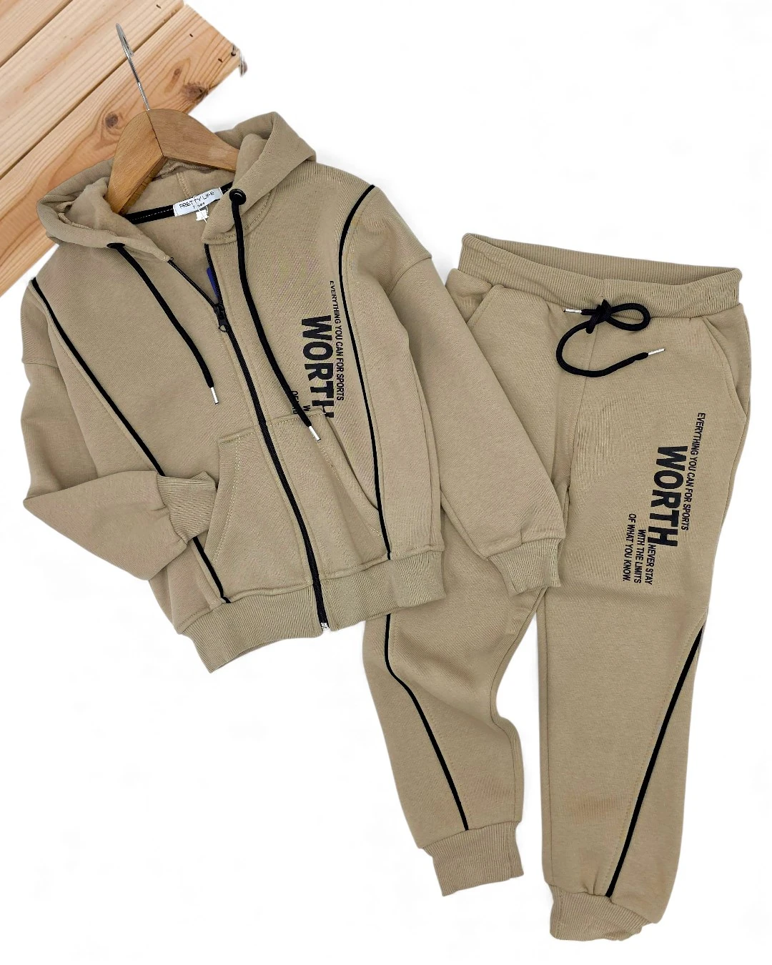 Erkek Çocuk Kışlık 3 İp Şardonlu Fermuarlı Ceketli 2'li Alt Üst Eşofman Takımı 6-13 Yaş R2412