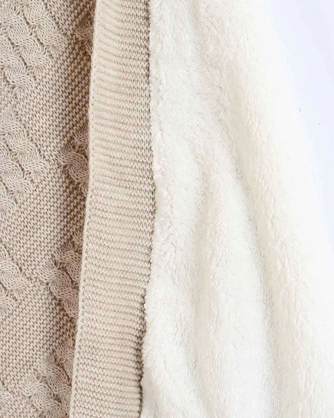 80x95 Cm İçi Peluş Dışı Trİko Örgü Bebek Battaniyesi R2353