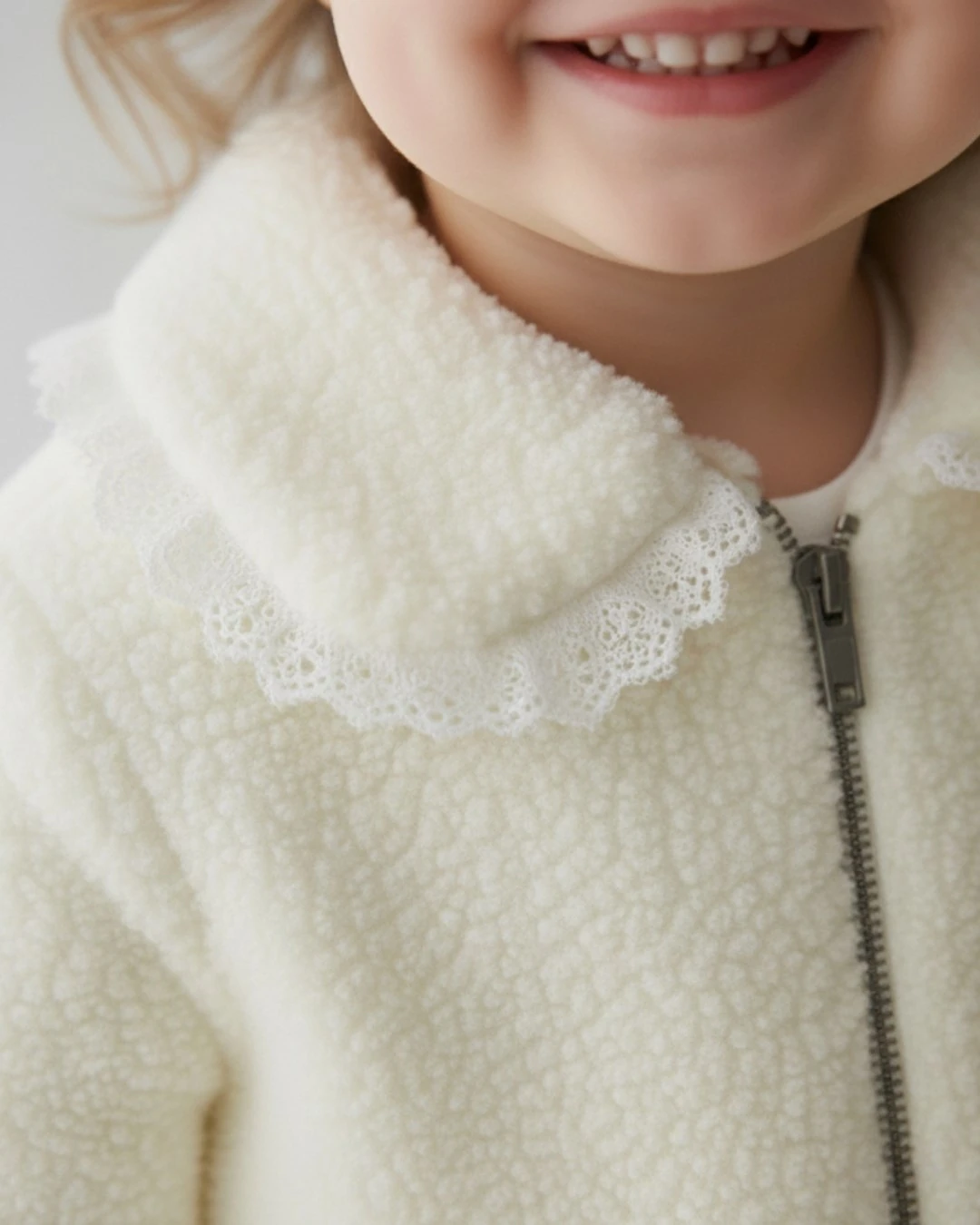 Kız Bebek 1-2-3 Yaş, Çiçek Nakışlı, Fisto Detaylı Kuzu Hırka, Ceket, Polar Hırka Ceket R2358