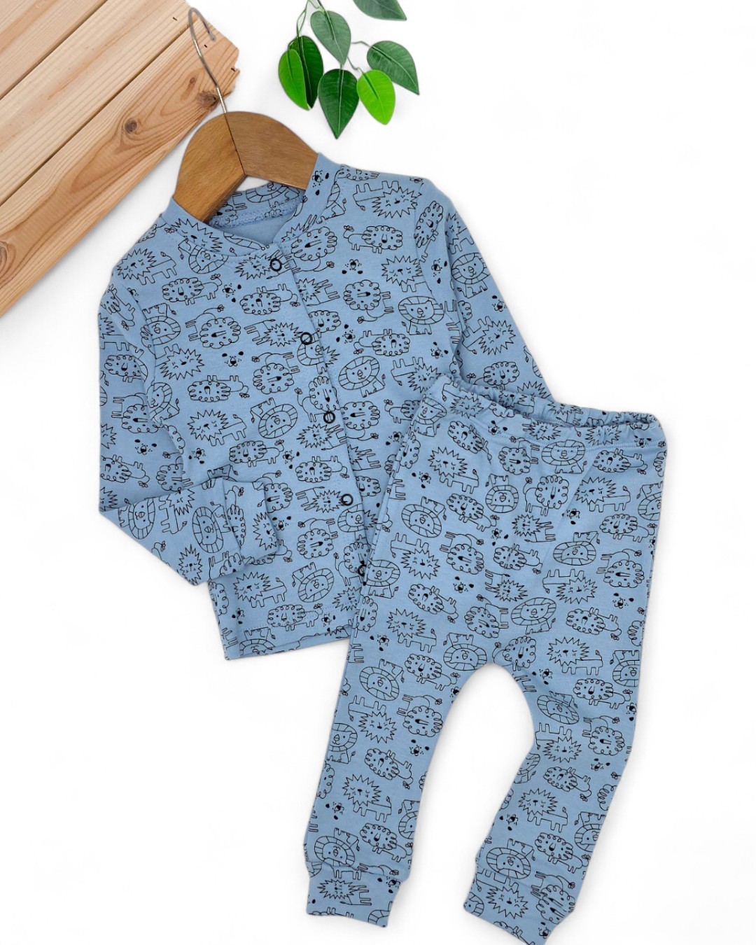 Erkek Bebek Yeni Doğan 3-6-9-12 Ay Çıtçıtlı %100 Pamuklu Gecelik Pijama Takımı R1053 - MAVİ