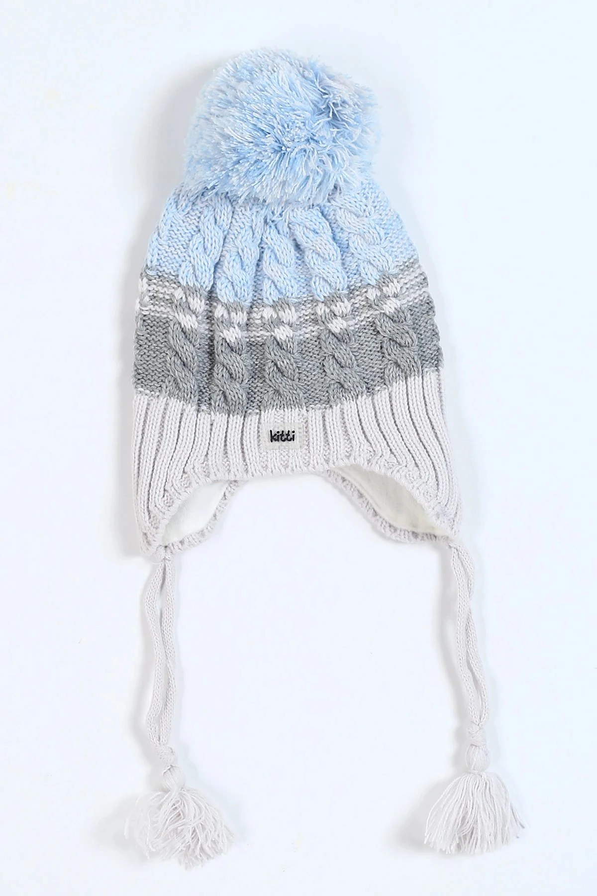 Erkek Çocuk 1-4 Yaş İçi Polarlı Triko Bebek Beresi  BR24 - GRİ-MAVİ