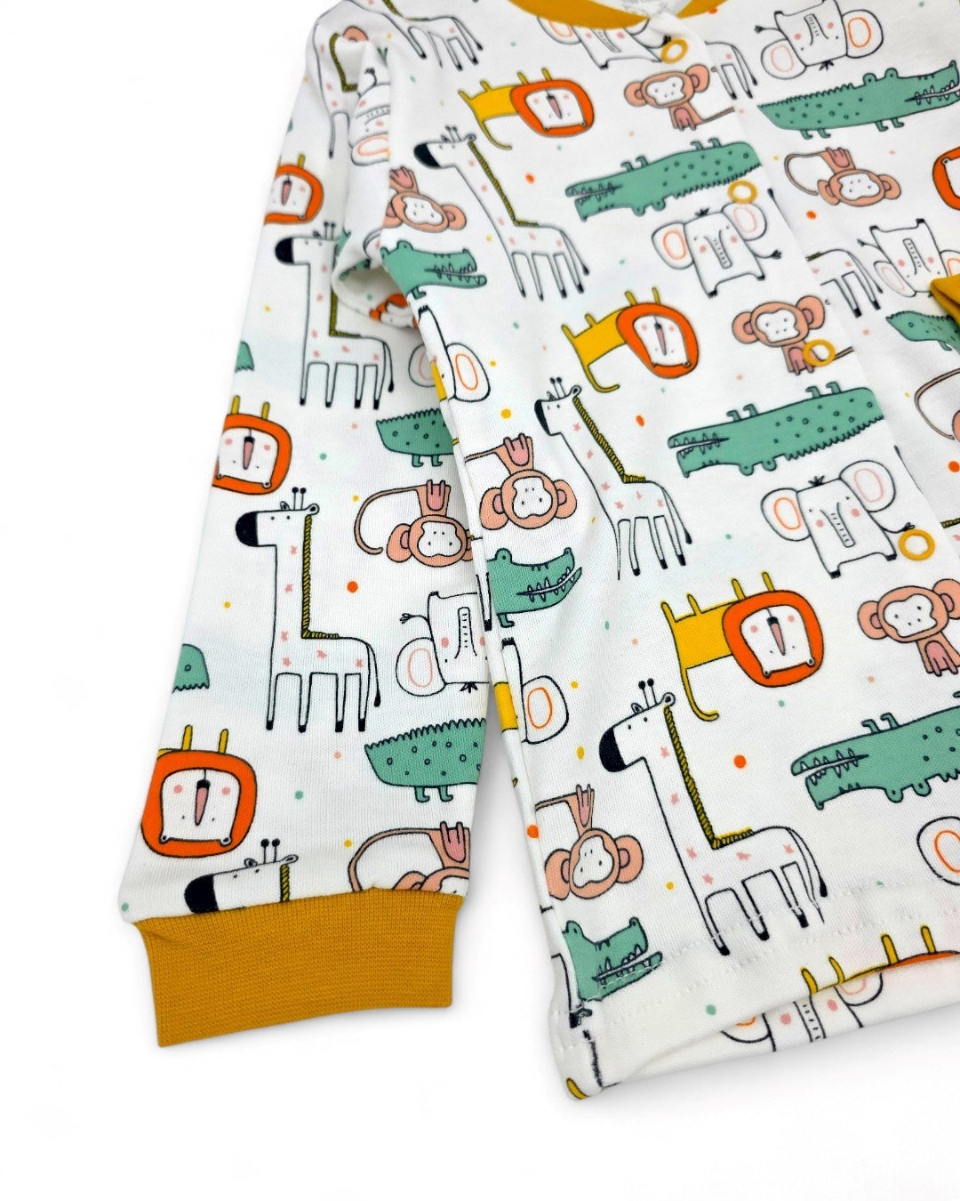 Erkek Bebek Hayvanlar Baskılı Mevsimlik %100 Pamuklu Çıtçıtlı Gecelik Pijama Takımı l 6-24 Ay R2252