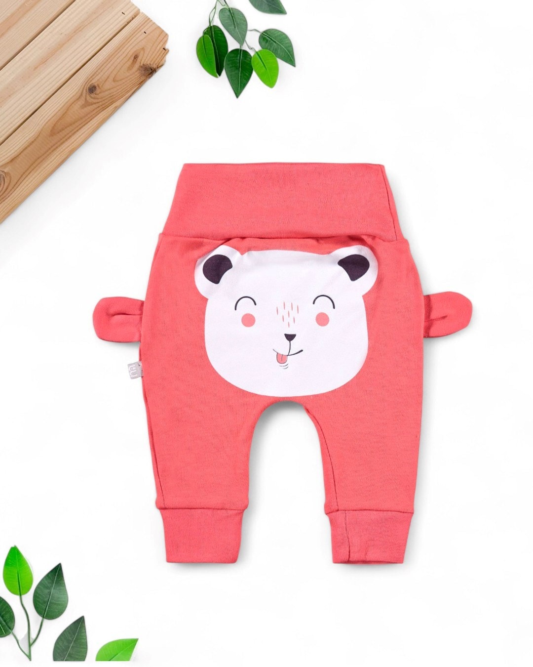 KIZ BEBEK YENİ DOĞAN AYICIK BASKILI MEVSİMLİK İNTERLOK 0-3-6-9-12 AY TEK ALT PİJAMA  TA20 - NAR ÇİÇEĞİ