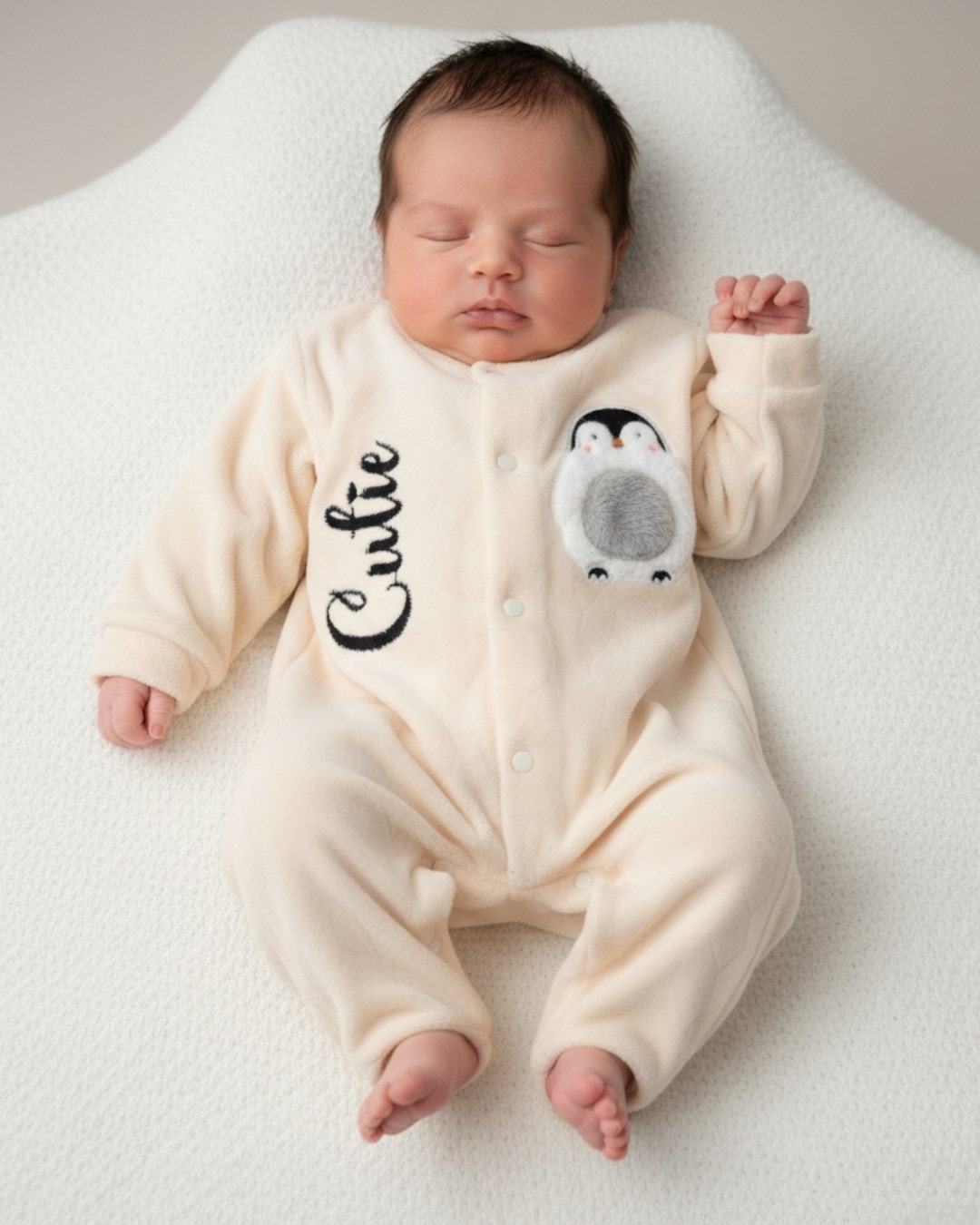 Bebek Kışlık Penguen Desenli %100 Pamuklu 0-1-3-6 Ay Kadife Çıtçıtlı Tulum R2163