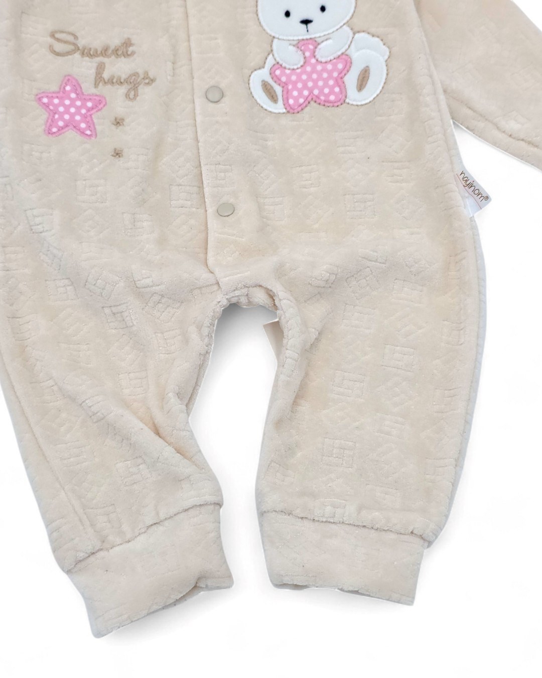 Kız Bebek Kışlık Tavşan Desenli 0-1-3-6 Ay Kadife Çıtçıtlı Tulum R2161