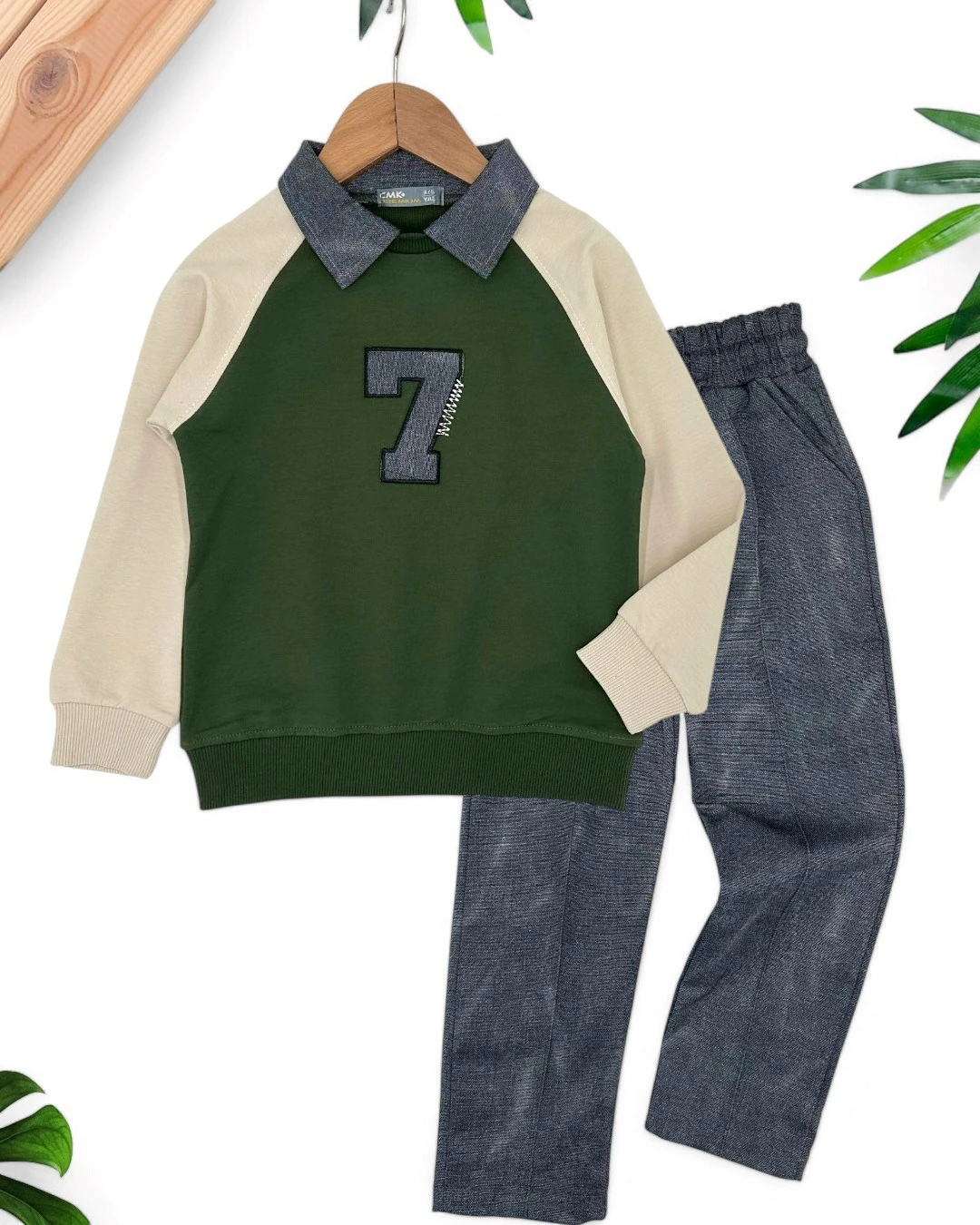 ERKEK ÇOCUK DAR KALIP  7 NAKIŞLI GÖMLEK YAKALI ÇİMALI PANTALONLU ŞIK TAKIM R1668