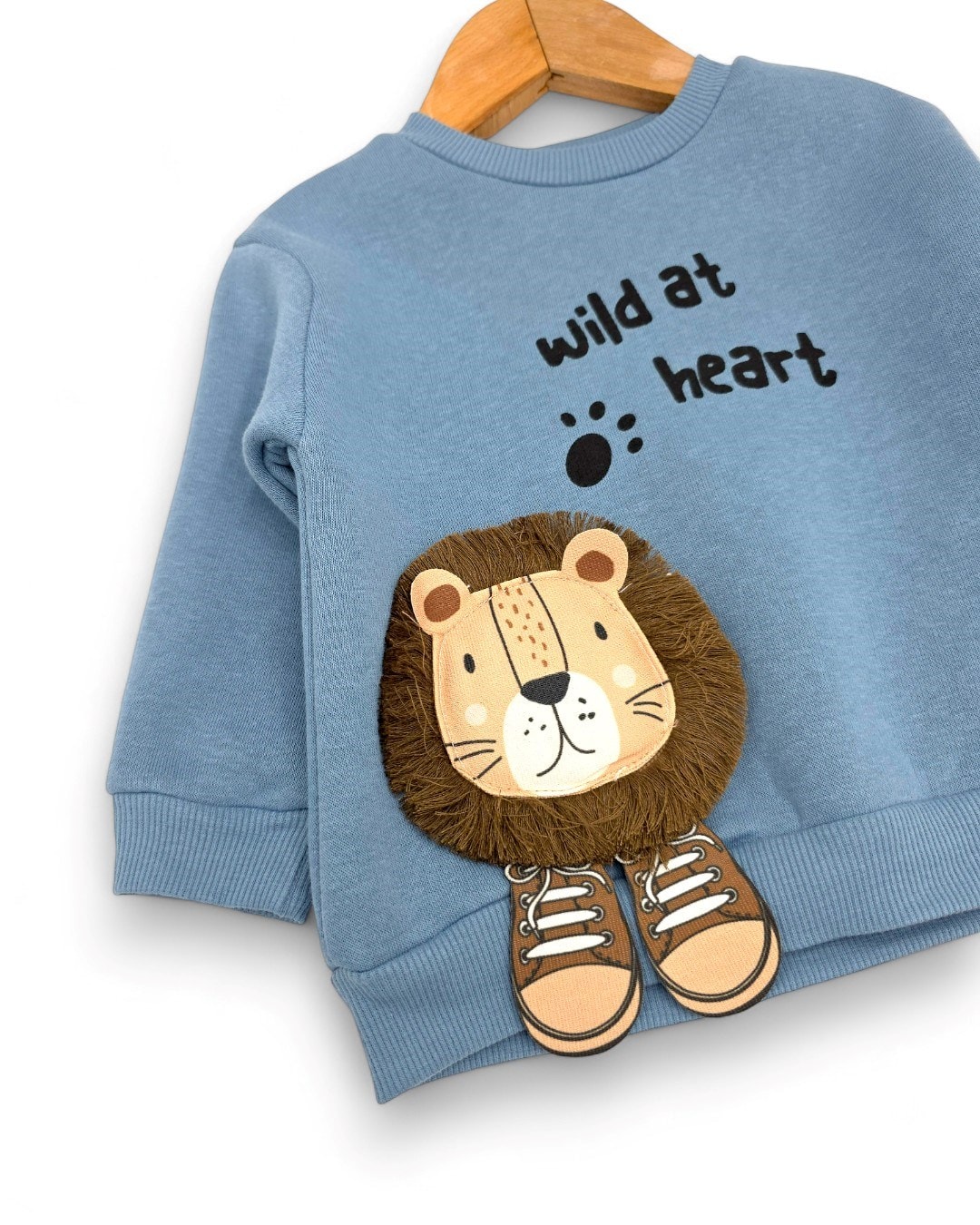 Erkek Bebek Yeleli Aslan Baskılı 6-9-12-18-24 Ay 3 İp Şardonlu Kışlık Alt Üst Takım R2311