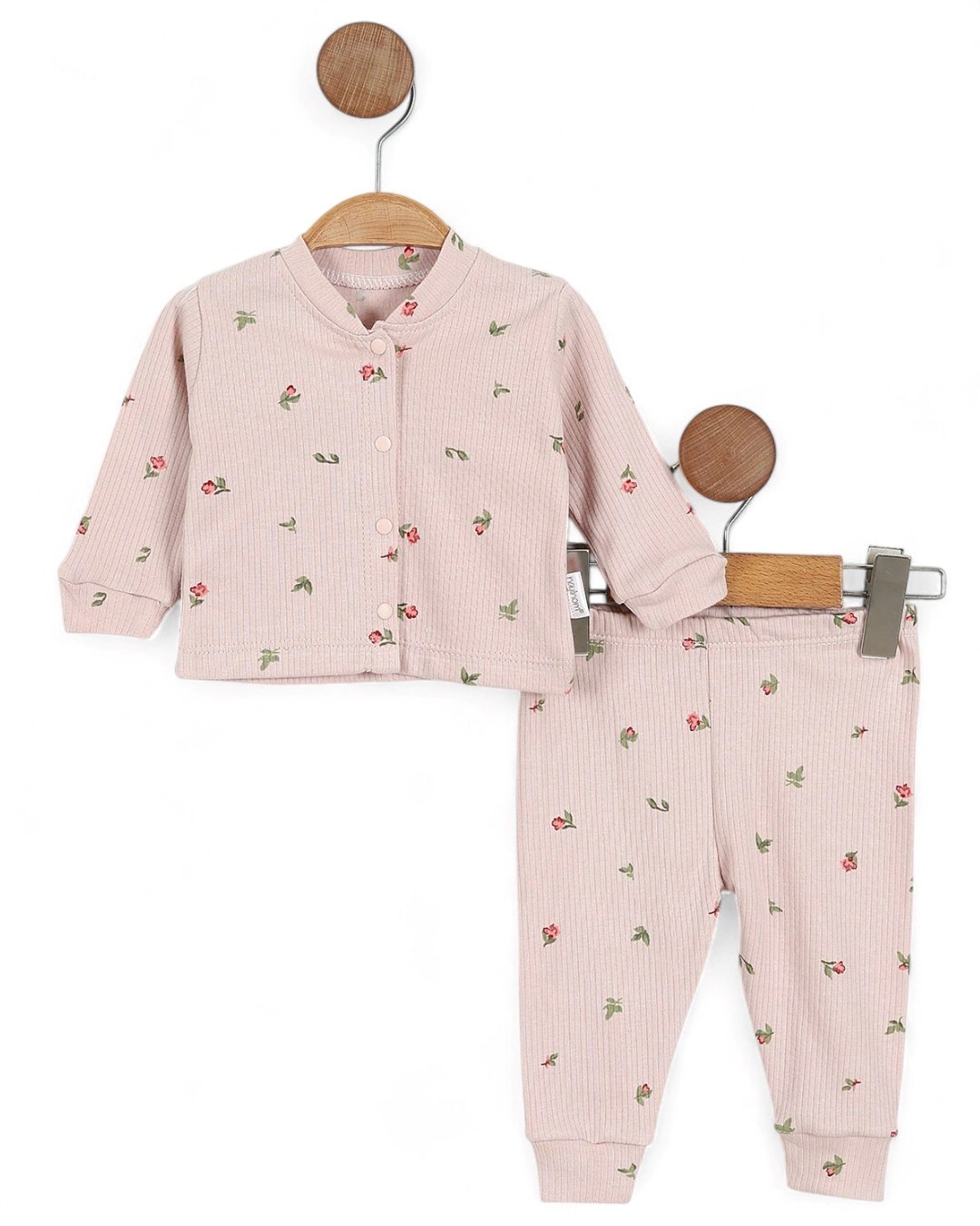 Kız Bebek Lale Baskılı İnce Fitilli Gecelik Pijama Takımı Çıtçıtlı  Alt Üst Takım  R1474 - GÜL KURUSU