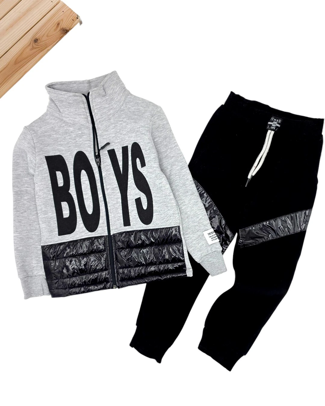 Erkek Çocuk Kışlık 3 İp Şardonlu Fermuarlı Ceketli 2'li Alt Üst Eşofman Takımı  6-13 Yaş R2411 