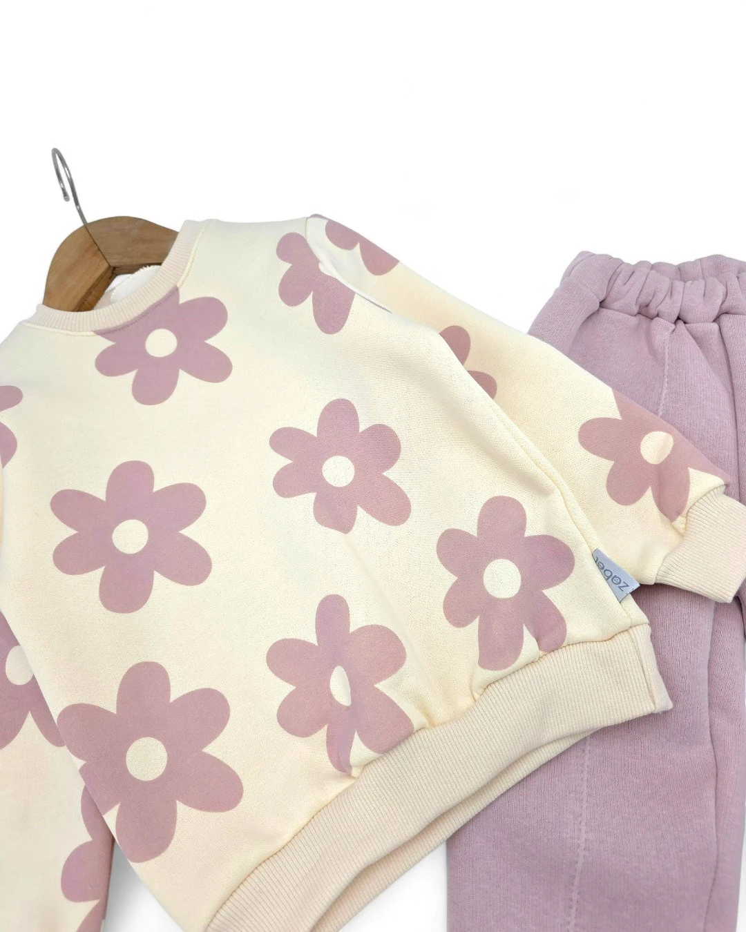 Kız Çocuk Kışlık 2-3-4-5 Yaş Çiçek Baskılı 3 İp Şardonlu Alt Üst Eşofman Takımı R2300