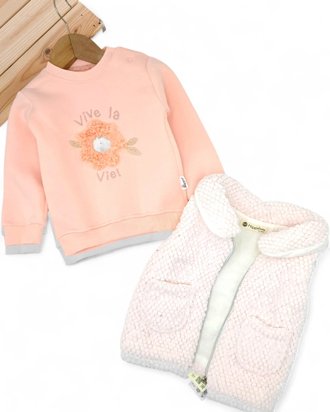 Kız Bebek Kışlık 3 İp Şardonlu Kalın Yelekli 6-9-12-18 Aylık 3 Parça Alt Üst Takım R2315