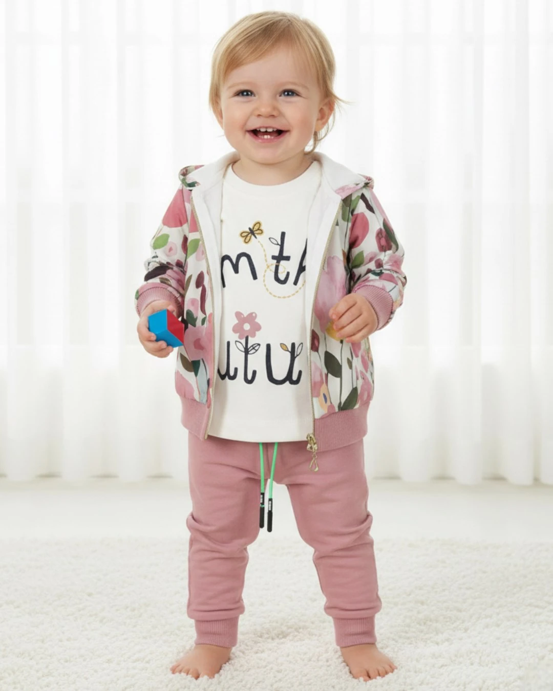 Kız Bebek Yağmurluklu Kapüşonlu, 3 Parça Mevsimlik Alt Üst Takım l 3-6-9-12-18 Ay R2227 - GÜL KURUSU