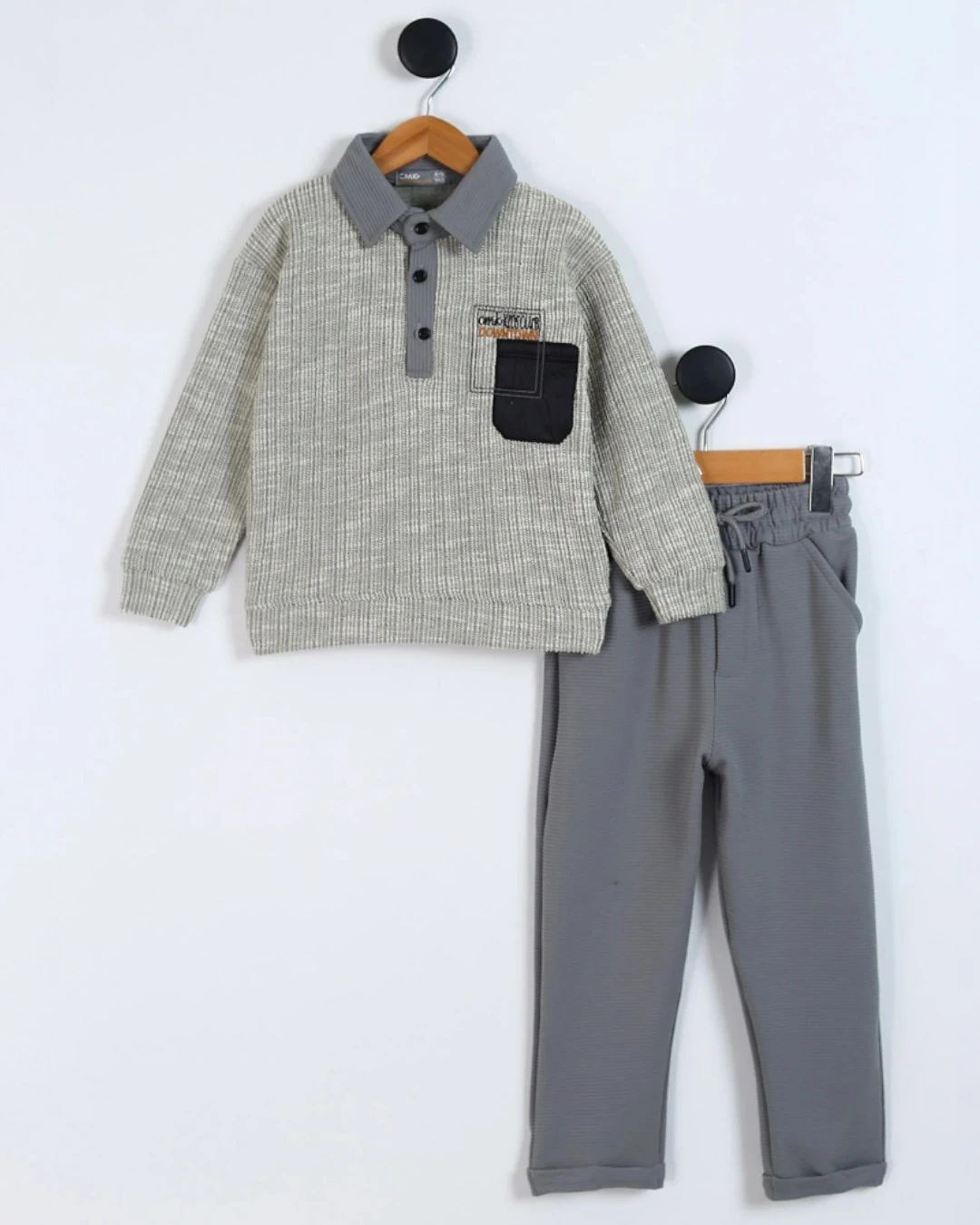 Erkek Çocuk Mevsimlik 4-11 Yaş Gömlek  Yakalı 2'li Alt Üst Şık Takım R1611