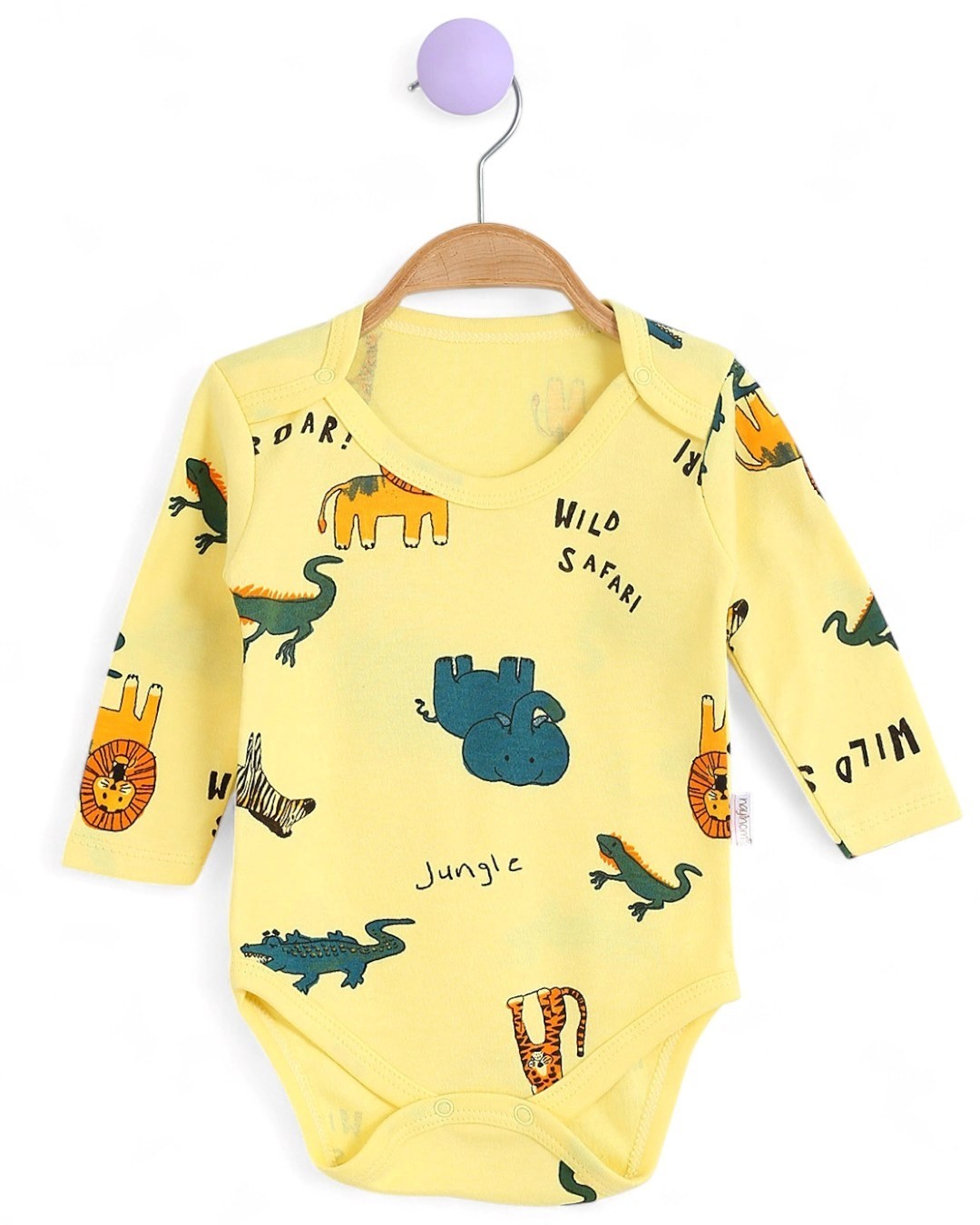 Erkek Bebek Uzun Kollu Safari Baskılı Bebek Çıtçıtlı Body, Zıbın, Atlet 0-3 Yaş BD9 - SARI