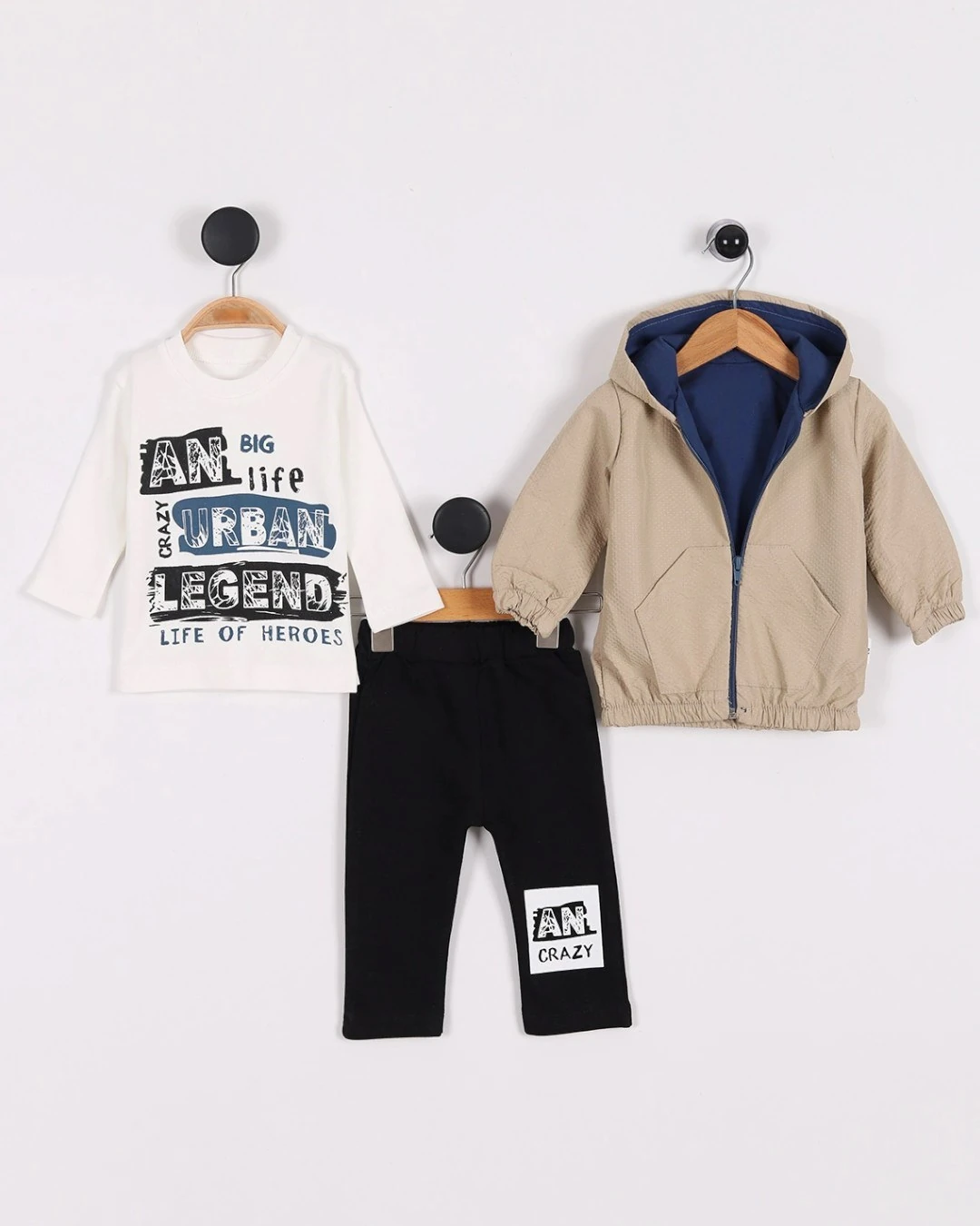 Erkek Bebek Yağmurluklu Kapüşonlu, 3 Parça Mevsimlik Alt Üst Takım l 3-6-9-12-18 Ay R2234