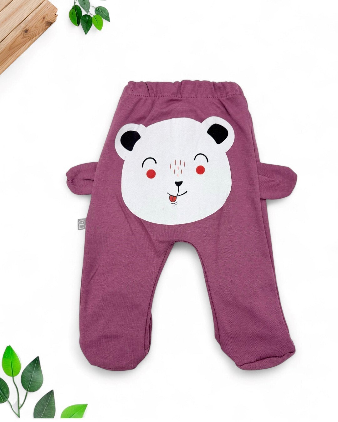 KIZ BEBEK PATİKLİ YENİ DOĞAN BASKILI MEVSİMLİK İNTERLOK 0-3-6-9-12 AY TEK ALT PİJAMA  TA19 - MÜRDÜM