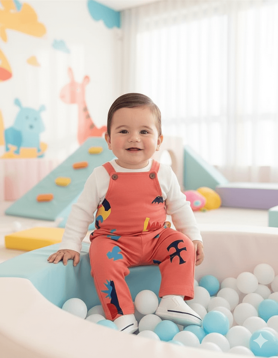 Erkek Bebek Baskılı, Salopet / Bahçıvan Tulum ve İç Badili Set 6-9-12-18-24 Ay  R2095 - SOMON