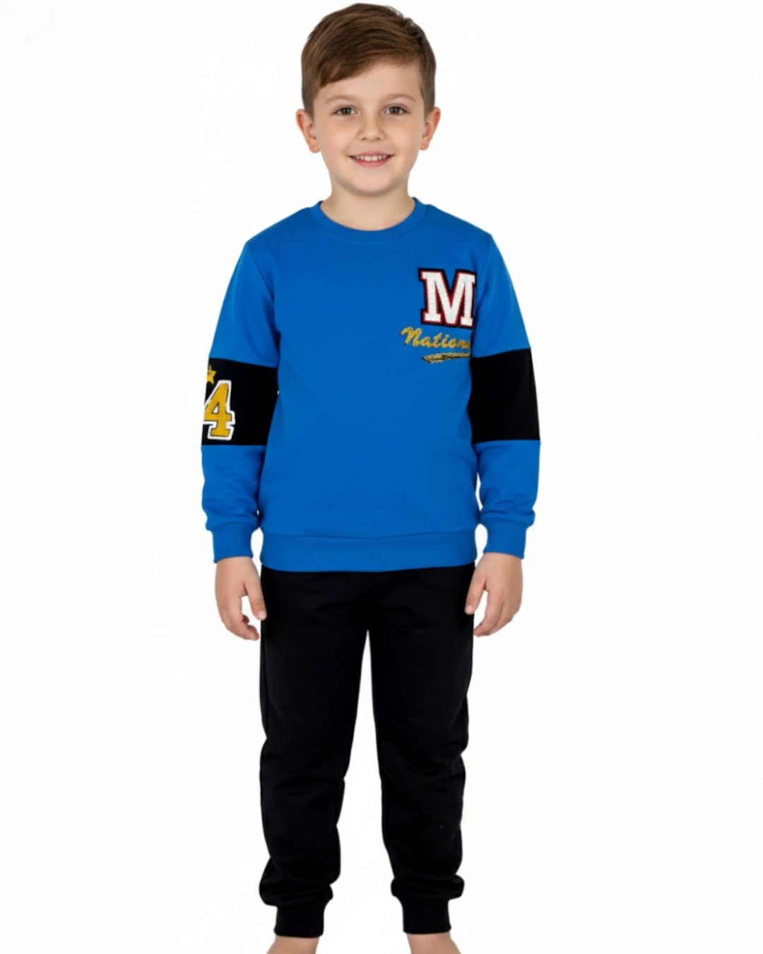 Erkek Çocuk M Nakışlı Mevsimlik Basic 9-10-11-12-13 Yaş Alt Üst Eşofman Takımı R2410 - MAVİ