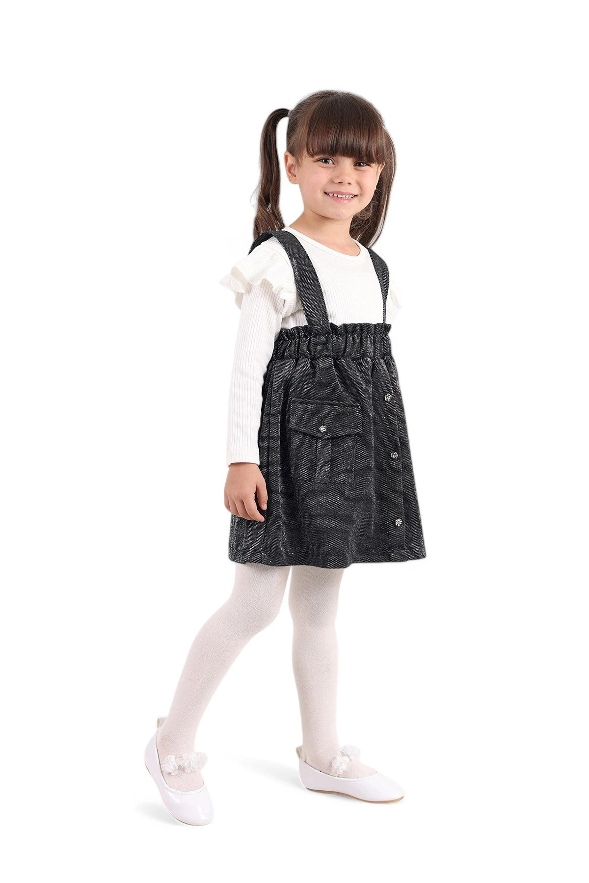 KIZ ÇOCUK 3-4-5-6 YAŞ SİMLİ ASKI DETAYLI CEPLİ ETEKLİ BADİLİ 2'Lİ ŞIK ELBİSE R1590