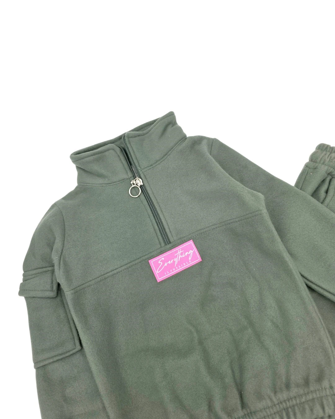 Kız Çocuk 2-3-4-5-6 Yaş Kargo Cepli Polar Eşofman Takımı / Kışlık Polar Takım R2288