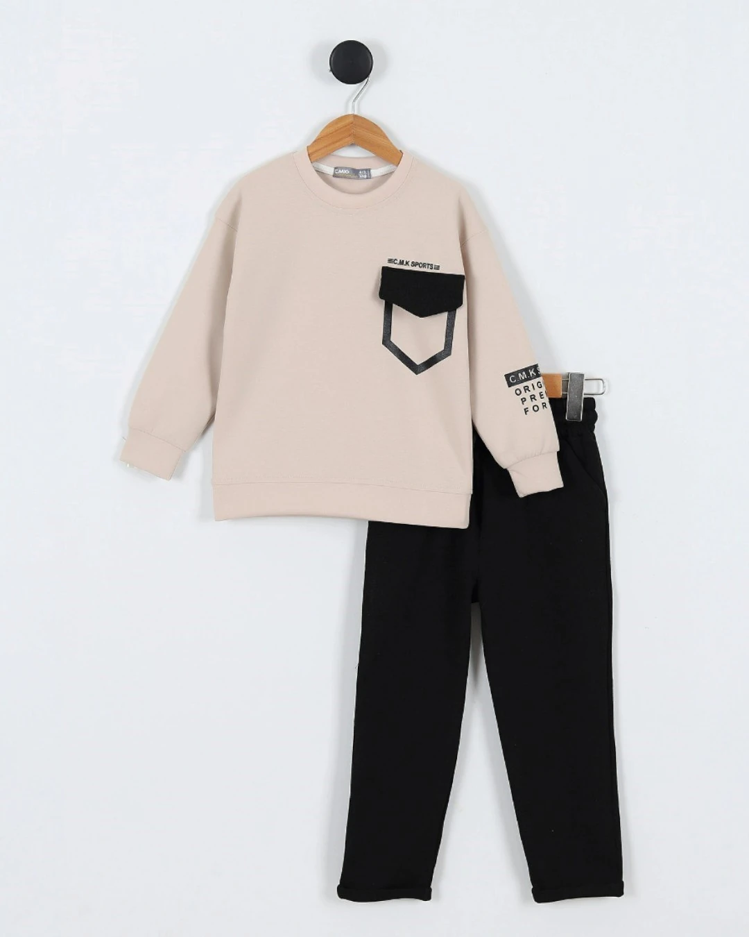 Erkek Çocuk Mevsimlik Yazı Baskılı Cep Detaylı Sweatshirt ve Pantalonlu Alt Üst Şık Takım 4-11 Yaş R2260