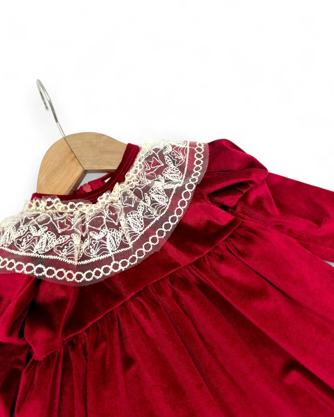 Kız Bebek Dantel Yakalı, 3-6-9-12-18 Aylık Bandanalı Kadife Elbise, İçi Astarlı Kadife Elbise R2330