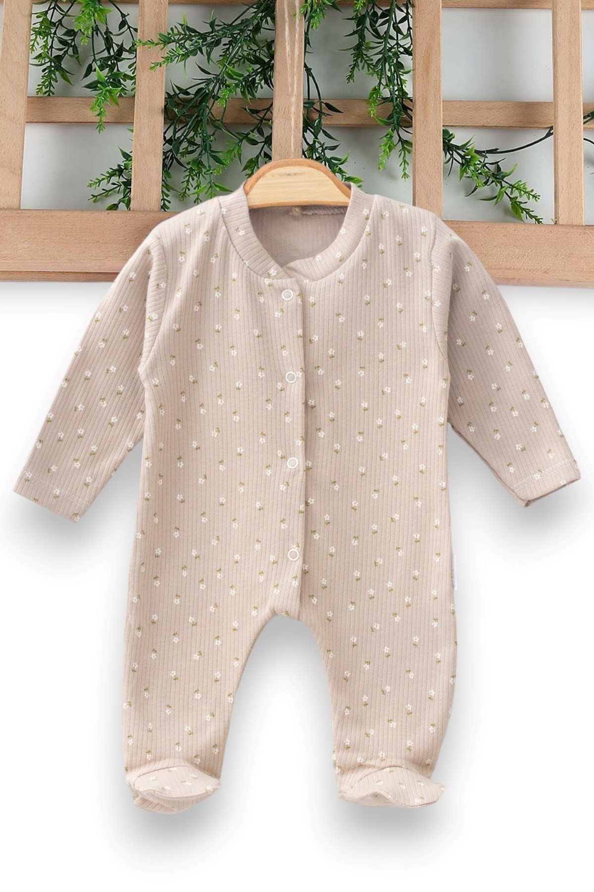 KIZ BEBEK MEVSİMLİK PATİKLİ ÇITÇITLI ÇİÇEK BASKILI YENİ DOĞAN TULUM 0-6 AY R953 - BEJ