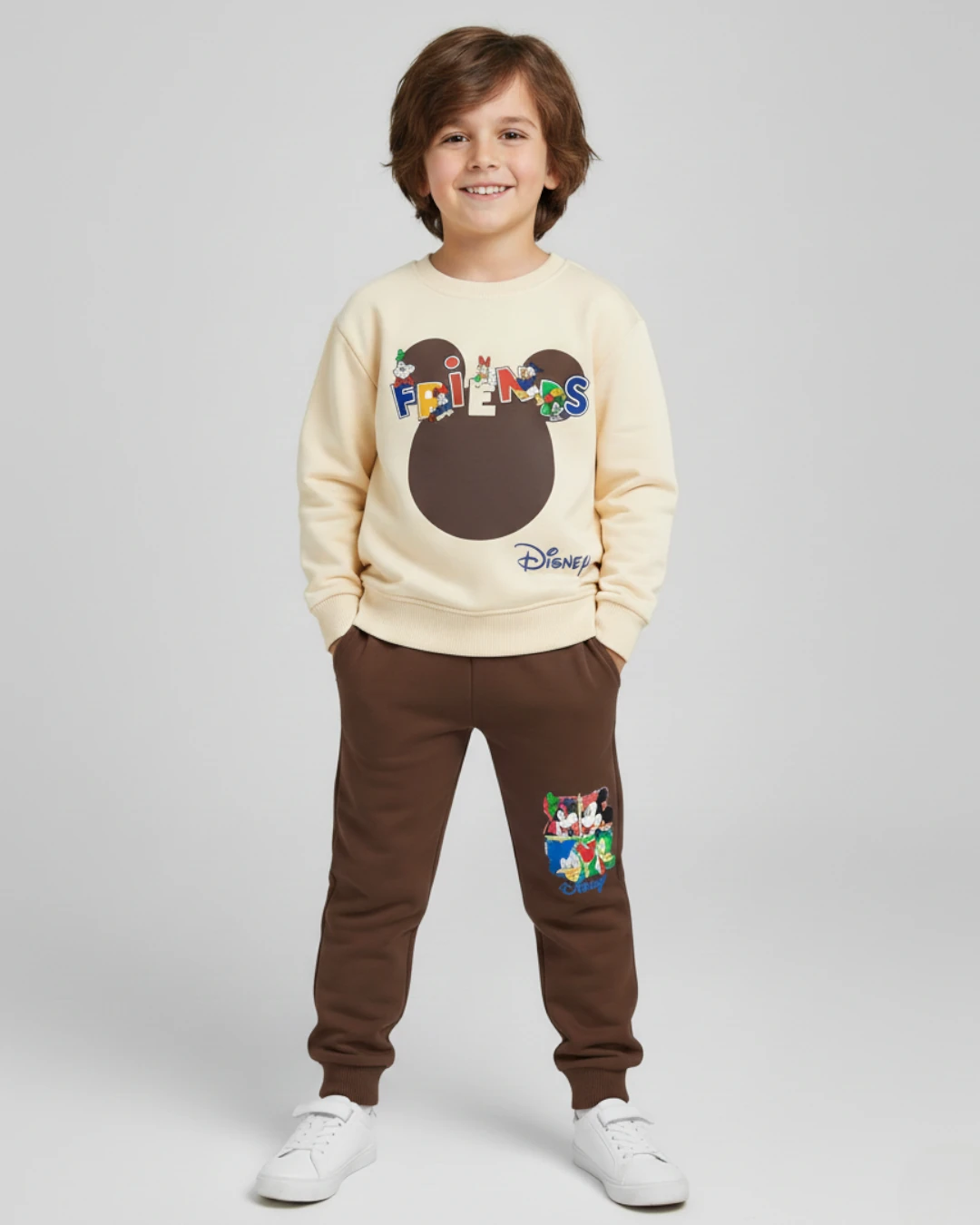 Erkek Çocuk Mevsimlik, Mickey Baskılı, Sırtı Baskılı,  4-11 Yaş Erkek Çocuk Eşofman Takımı R2261 - KAHVERENGİ