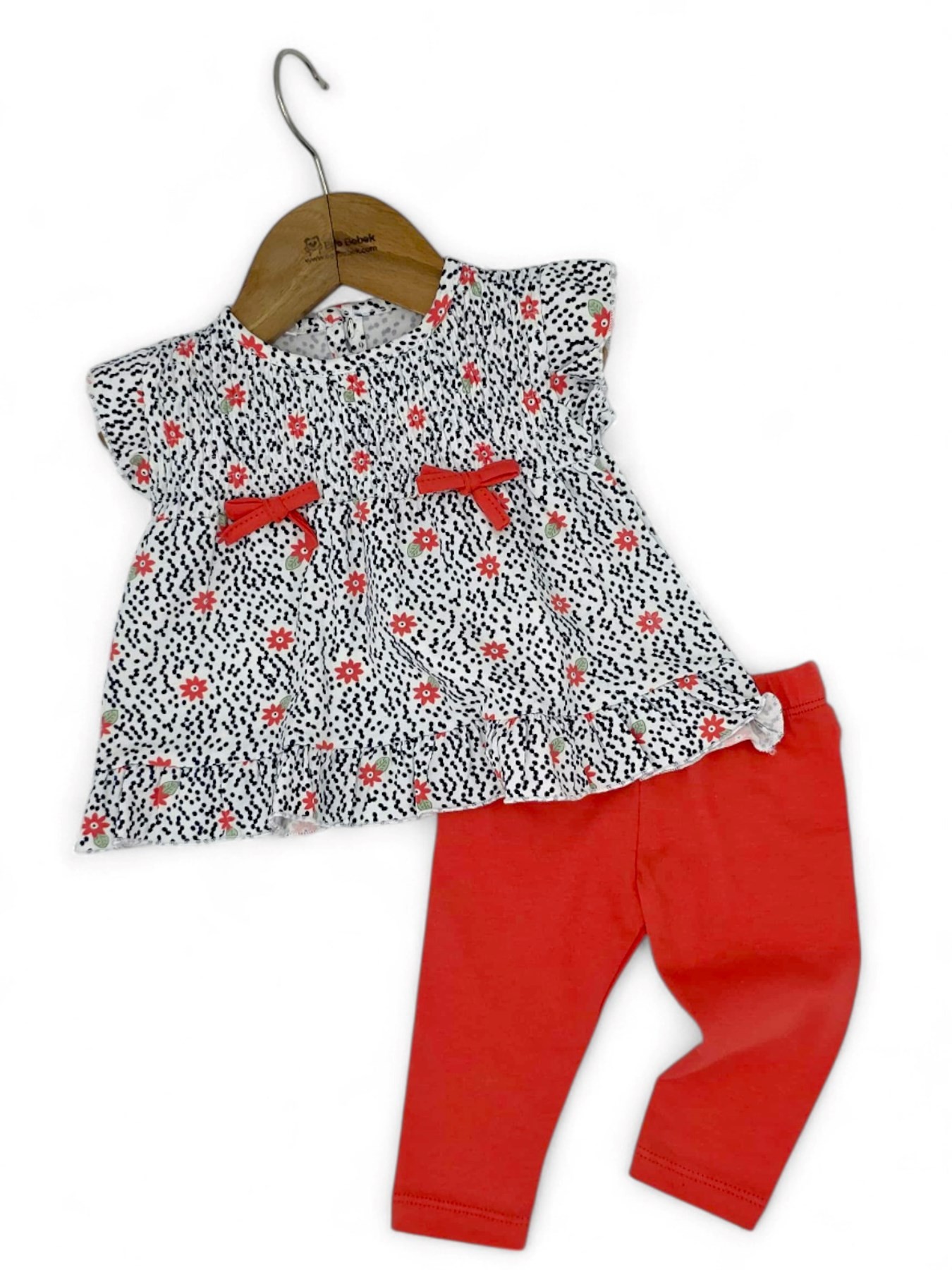 KIZ BEBEK YAKA DETAYLI ÇİÇEK BASKILI TAYTLI 3-6-9-12-18 AY KIZ BEBEK TAKIMI R1951 - NAR ÇİÇEĞİ