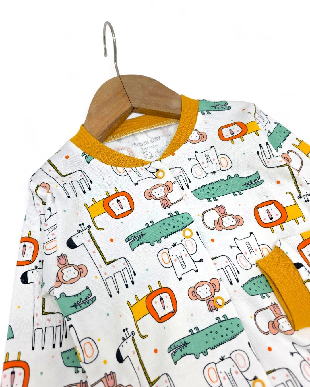 Erkek Bebek Hayvanlar Baskılı Mevsimlik %100 Pamuklu Çıtçıtlı Gecelik Pijama Takımı l 6-24 Ay R2252