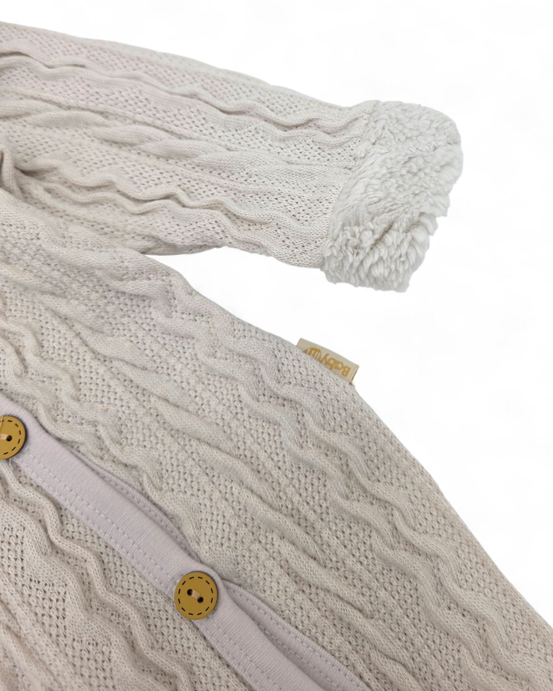 Mevsimlik Unisex Ayıcık Nakışlı 0-3-6-9 Ay  Triko Tulum, Ayakları Kapalı, Ahşap Düğmeli , Kapüşonlu R2205