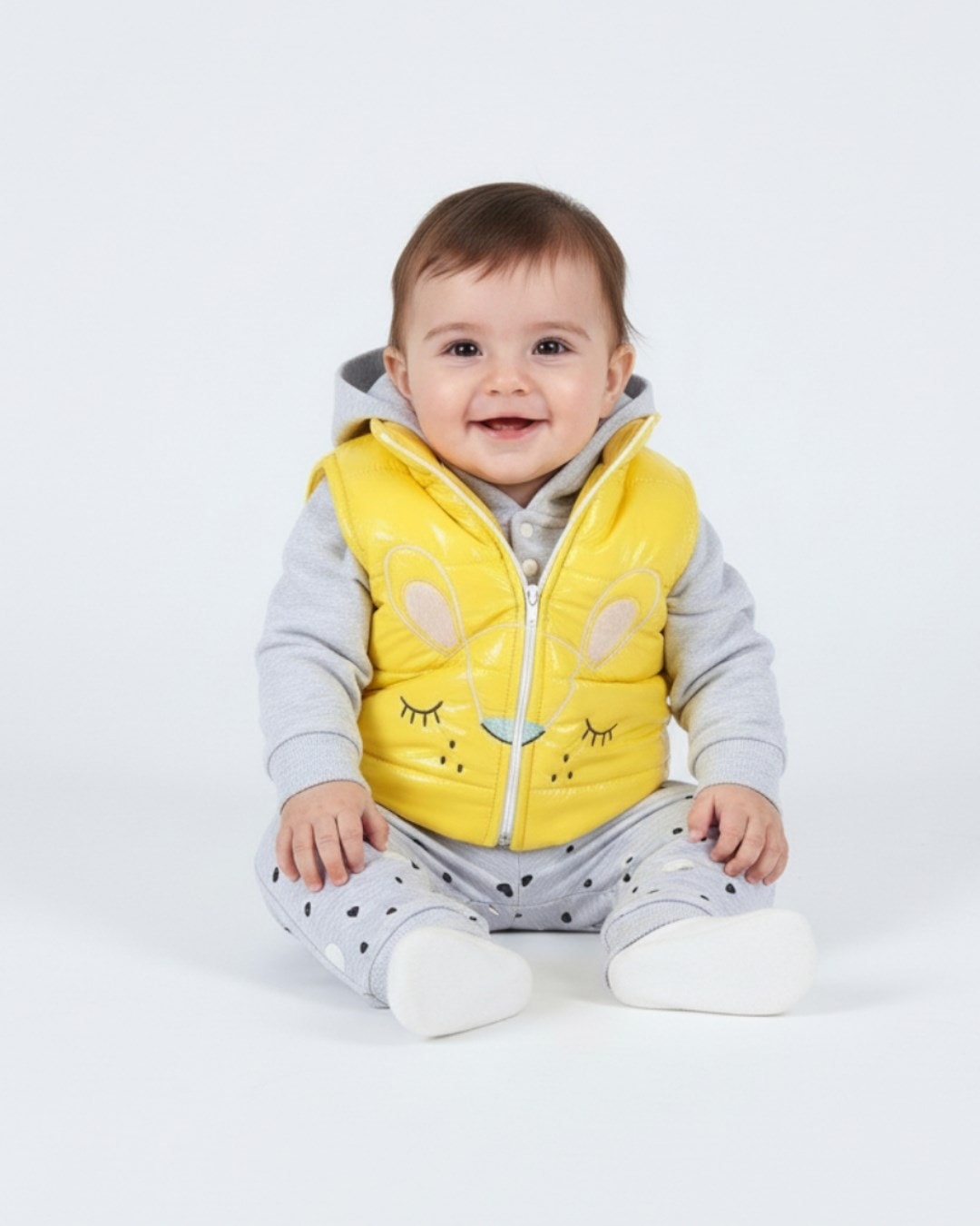 Kız Bebek Tavşan Nakışlı Şişme Yelekli 3 Parça Alt Üst Takım 6-12-18 Ay R339
