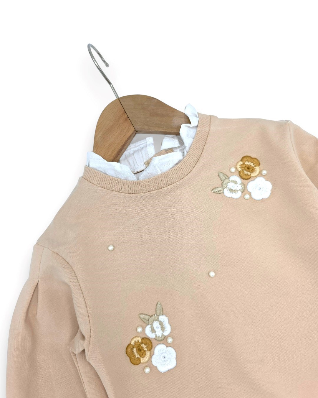 Kız Çocuk Çiçek Nakışlı Yaka Detaylı, Taytlı 2-10 Yaş Arası, Şık Alt Üst Takım R2329