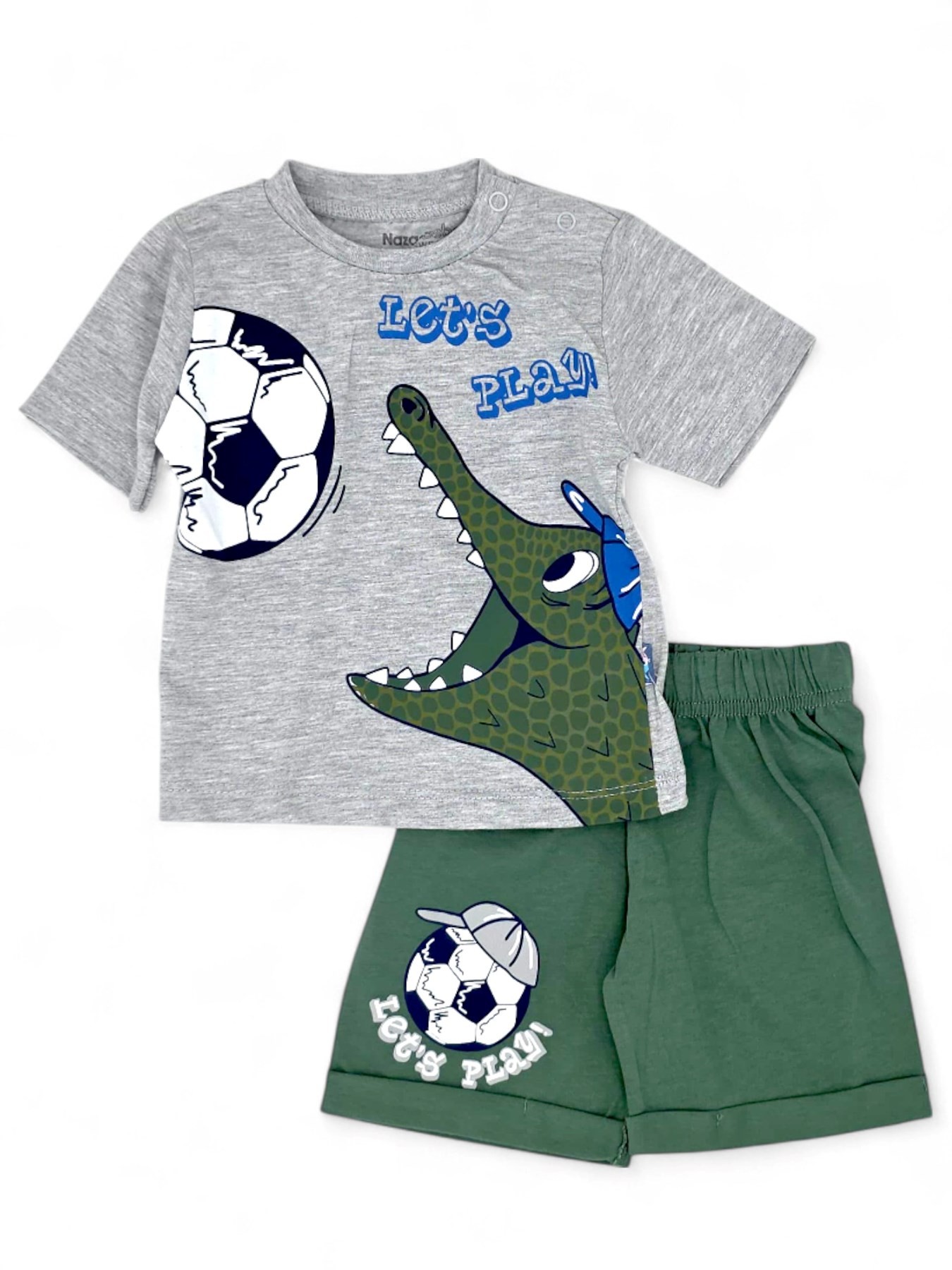 ERKEK BEBEK TİMSAH VE FUTBOL TOPU BASKILI 6-9-12-18-24 AY BEBEK TAKIMI OT74 - GRİ