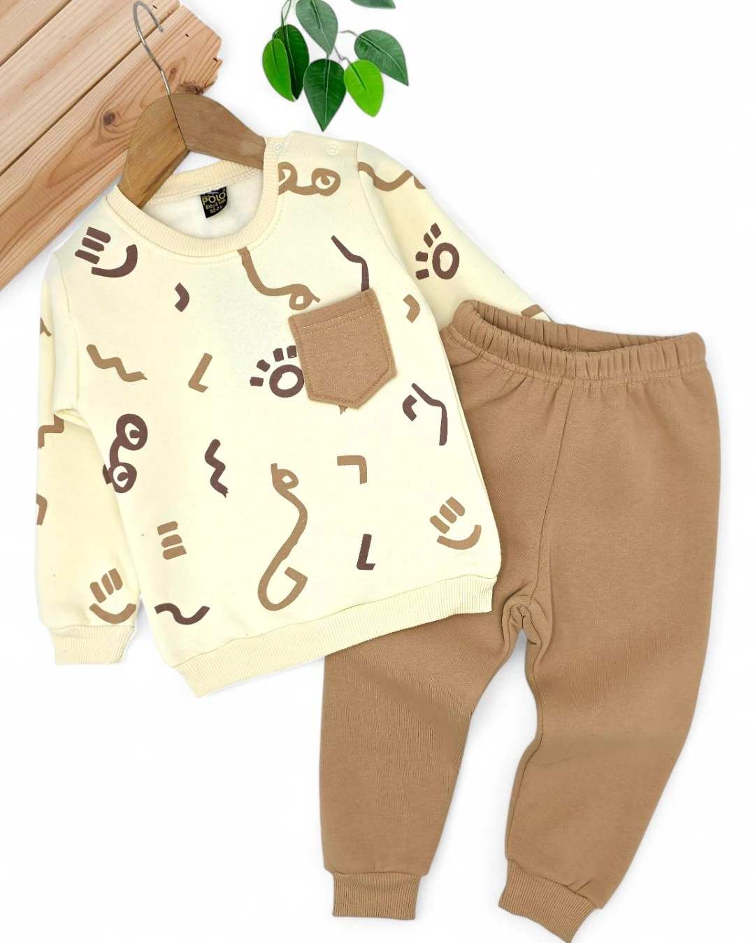 Erkek Bebek  6-9-12-18-24 Ay Kışlık 3 İP Şardonlu Baskılı Alt Üst Şık Eşofman Takımı R2275